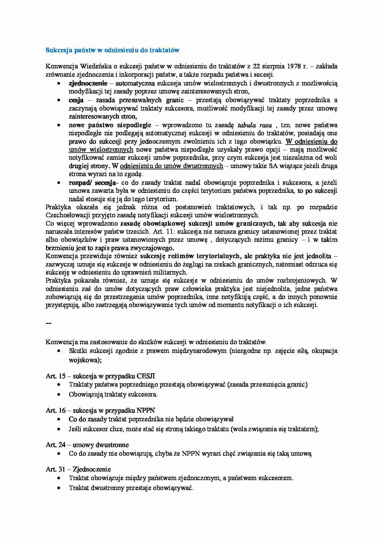 wykład - Sukcesja państw w odniesieniu do traktatów - strona 1