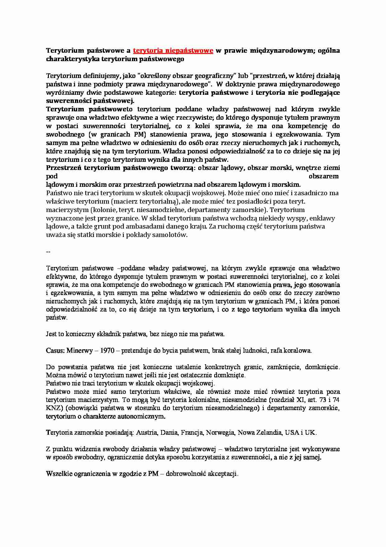Wykład - Terytorium państwowe i niepaństwowe - strona 1