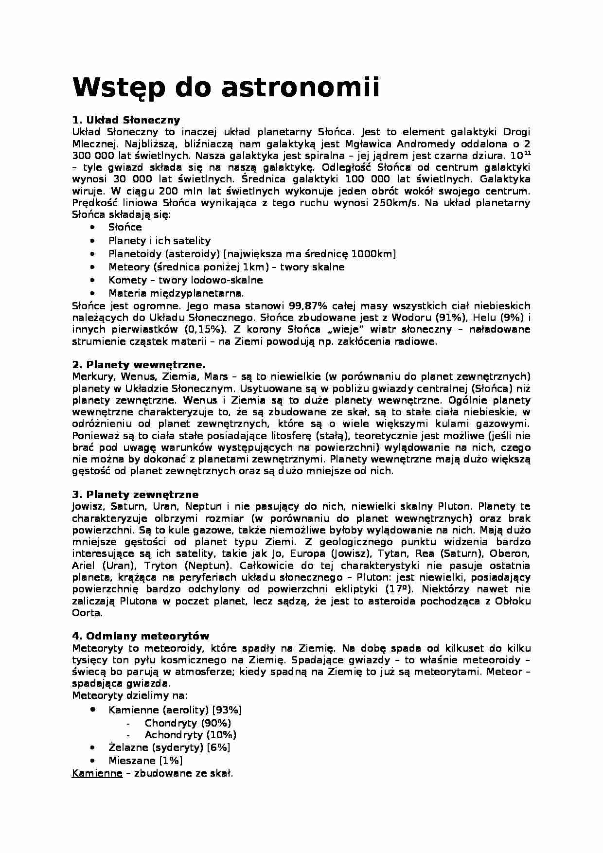 wstęp do astronomii notatki z wykładów - strona 1