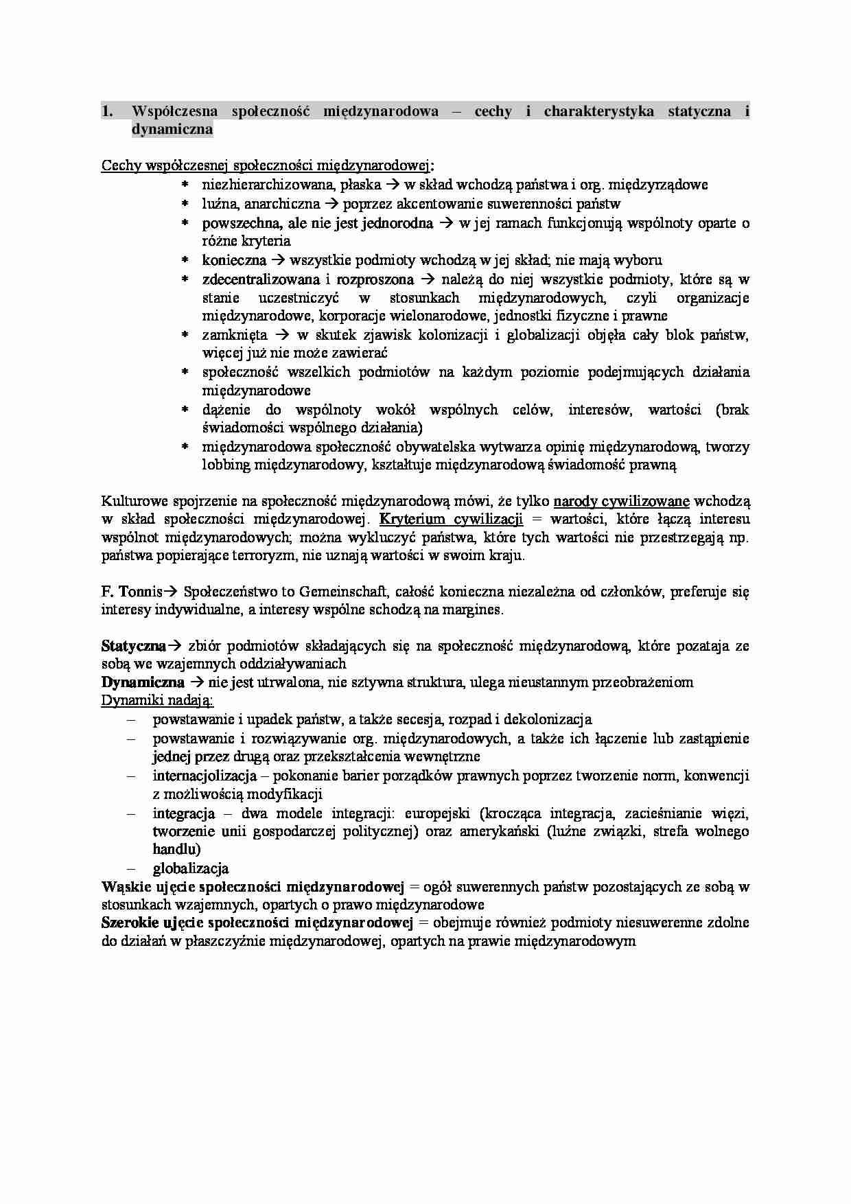 Wykład - Współczesna społeczność międzynarodowa - strona 1