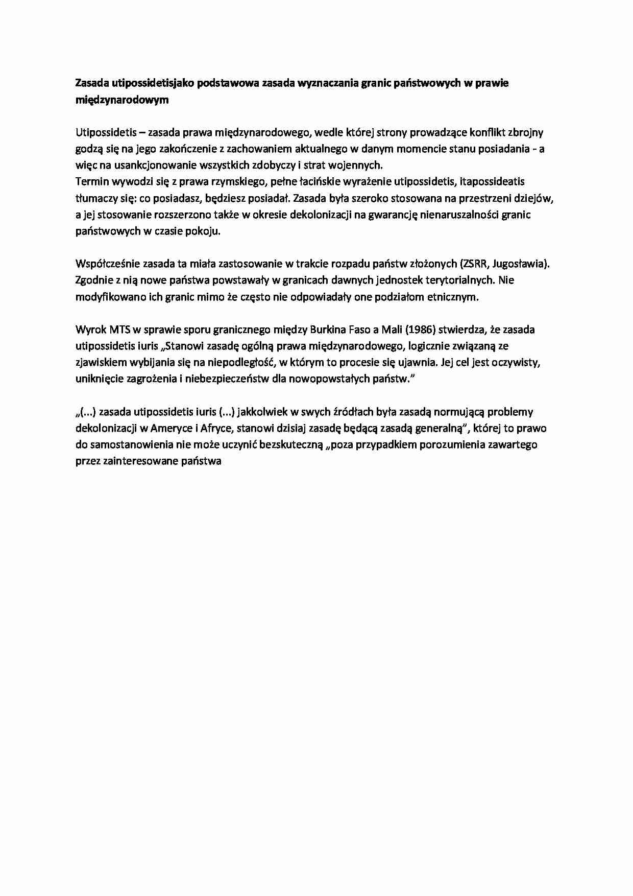 Wykład - Zasada uti possidetis - strona 1