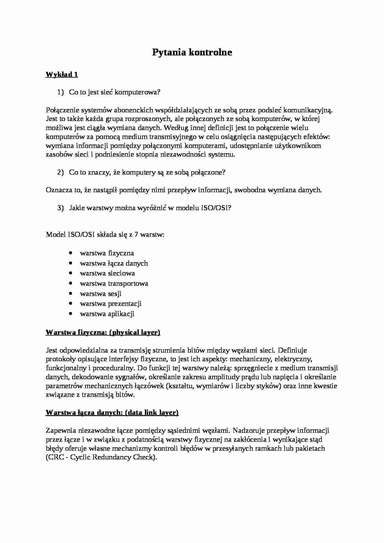 Sieci komputerowe - teoria - strona 1