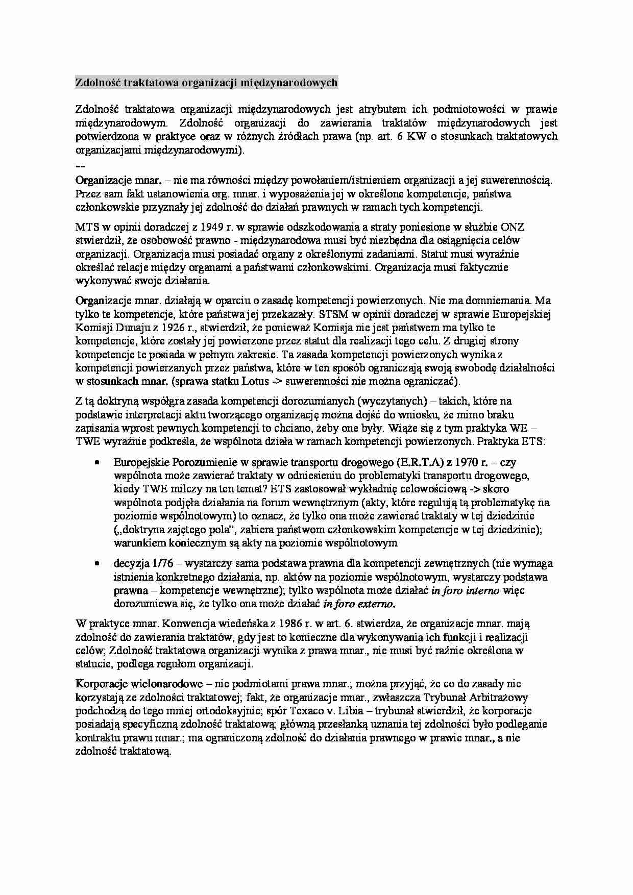 Wykład - Zdolność traktatowa organizacji międzynarodowych - strona 1