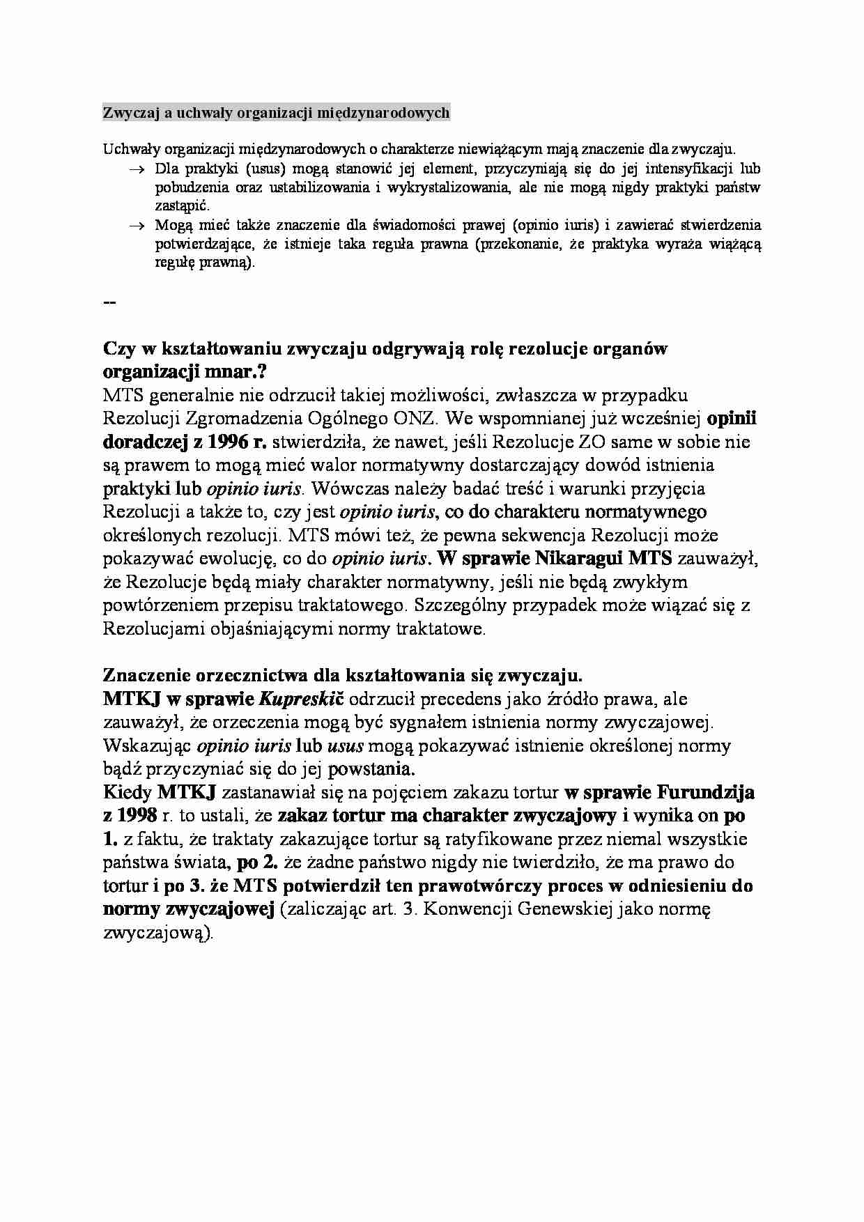 Wykład - Zwyczaj a uchwały organizacji międzynarodowych - strona 1