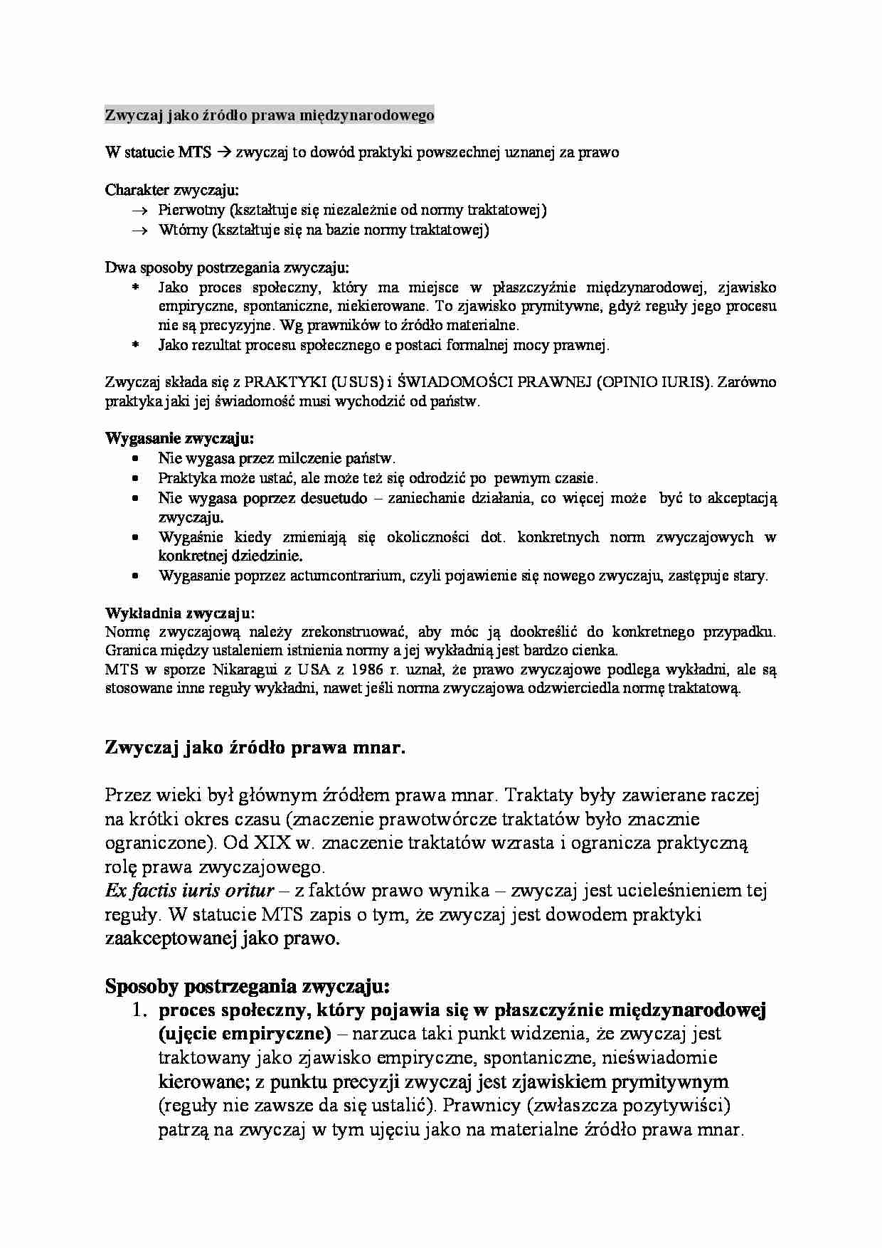 Wykład - Zwyczaj jako źródło prawa międzynarodowego - strona 1