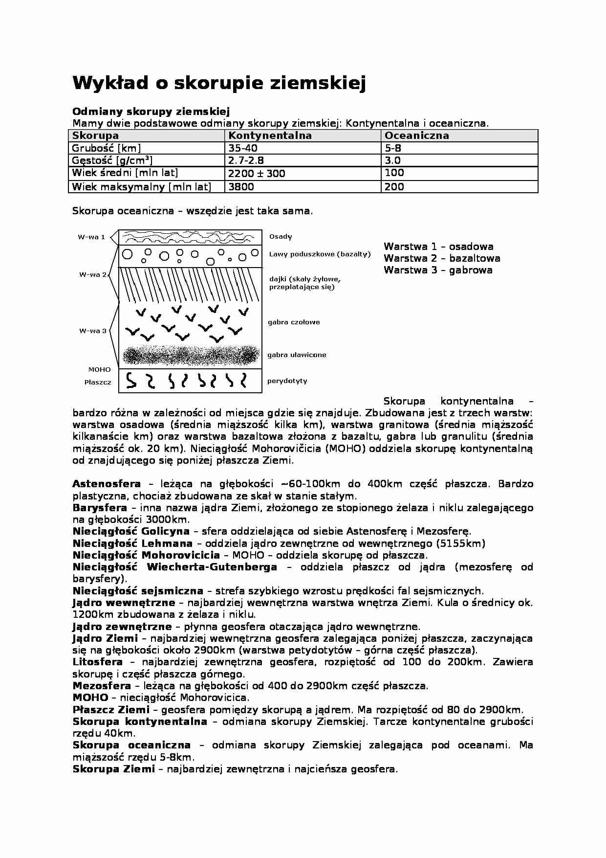 Notatki z wykładu o skorupie ziemskiej - strona 1