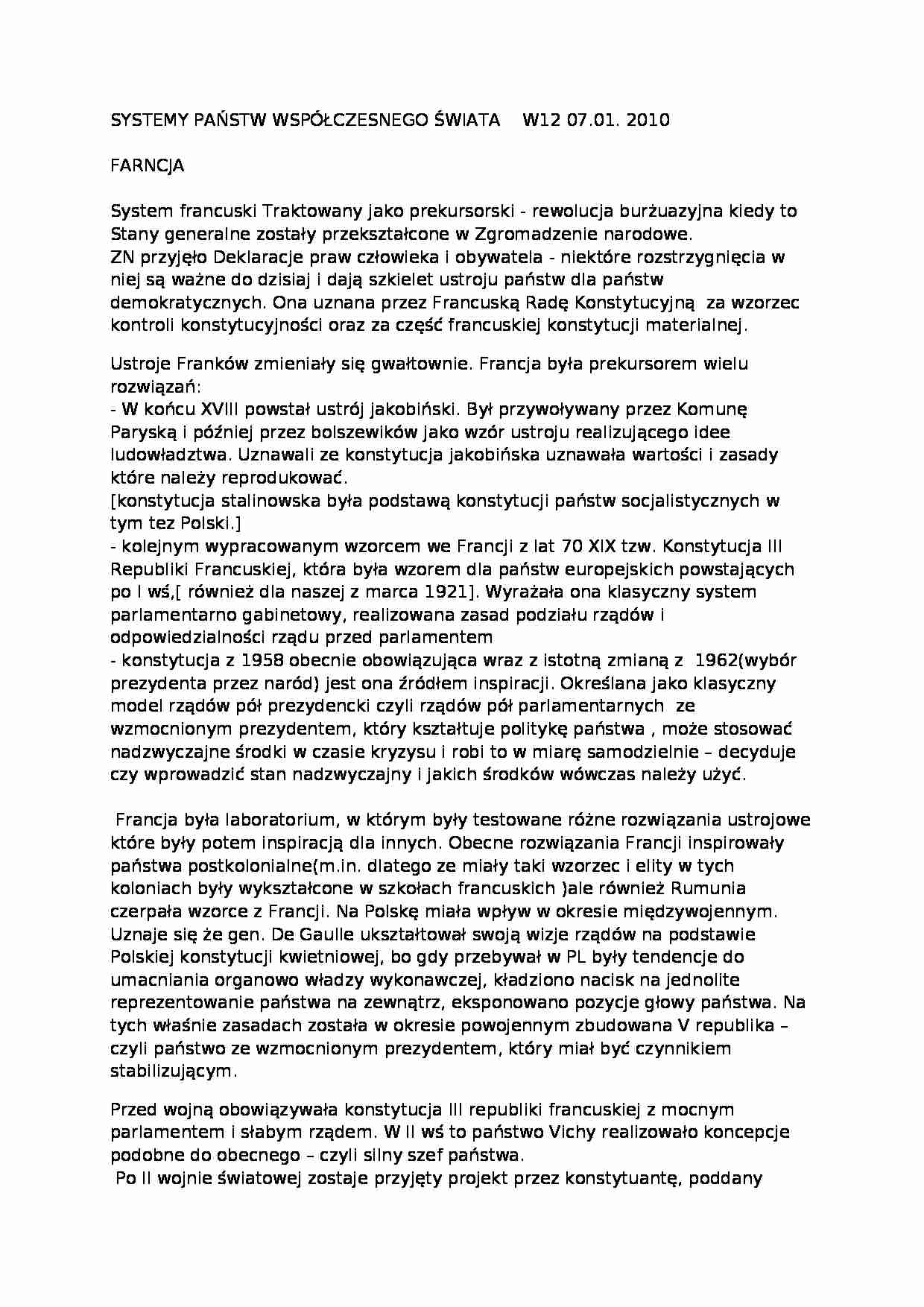 system Francji - wykład - strona 1