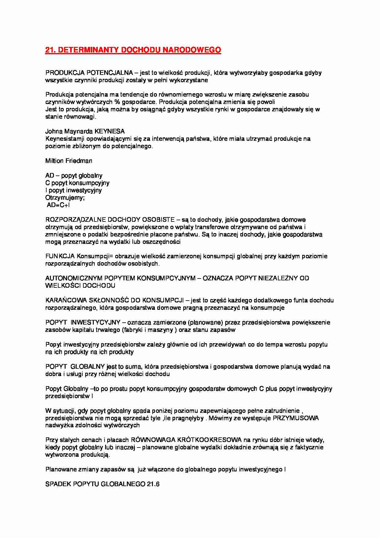 determinanty dochodu narodowego - wykład - ROZPORZĄDZALNE DOCHODY OSOBISTE - strona 1