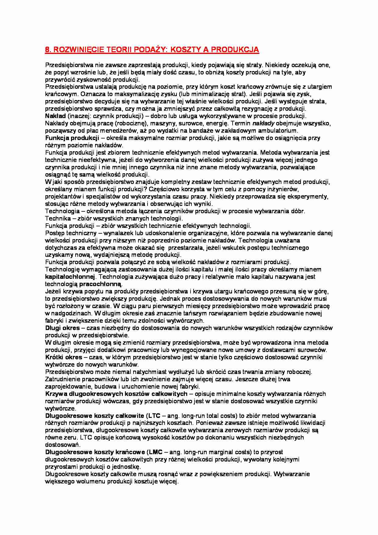 Koszty a produkcja - wykład - strona 1