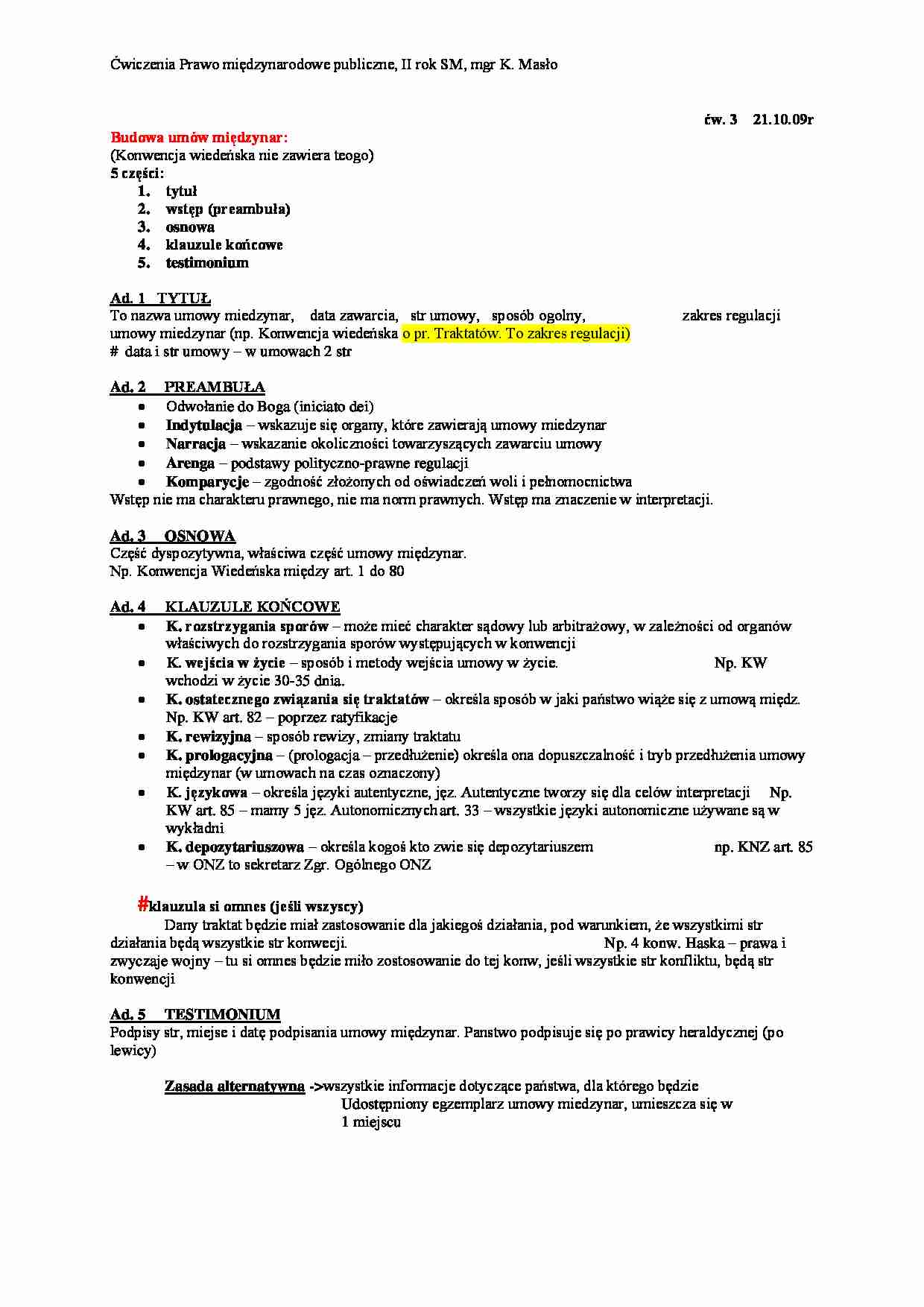 Budowa umów międzynarodowych - wykład - strona 1