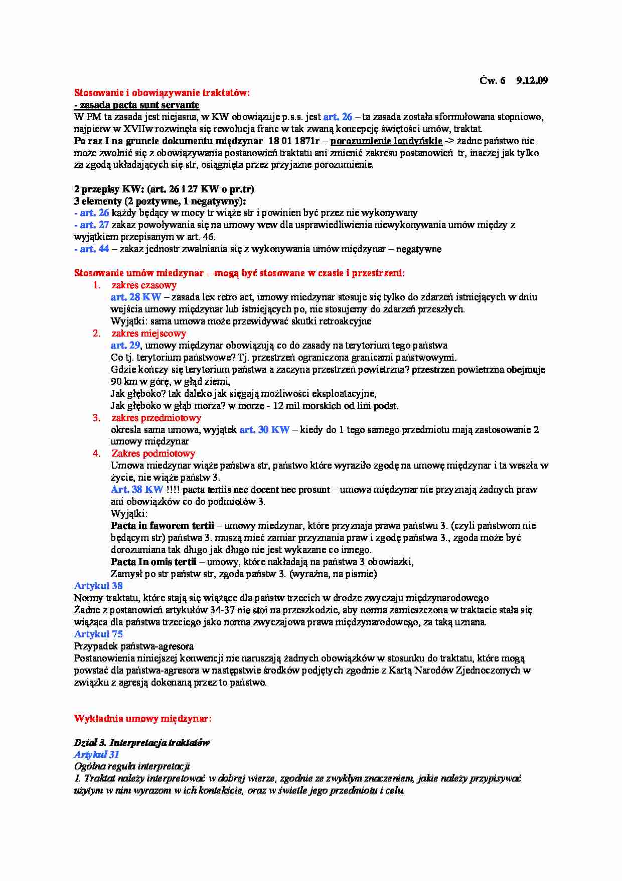 Wykład - Stosowanie i obowiązywanie traktatów - strona 1