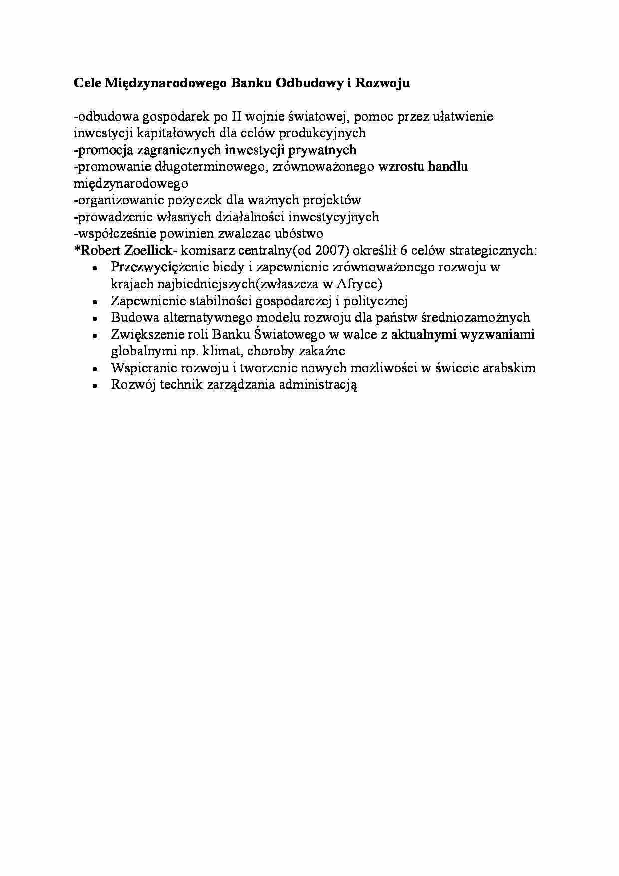 Cele Mięzynarodowego Banku Odbudowy i Rozwoju - wykład - strona 1