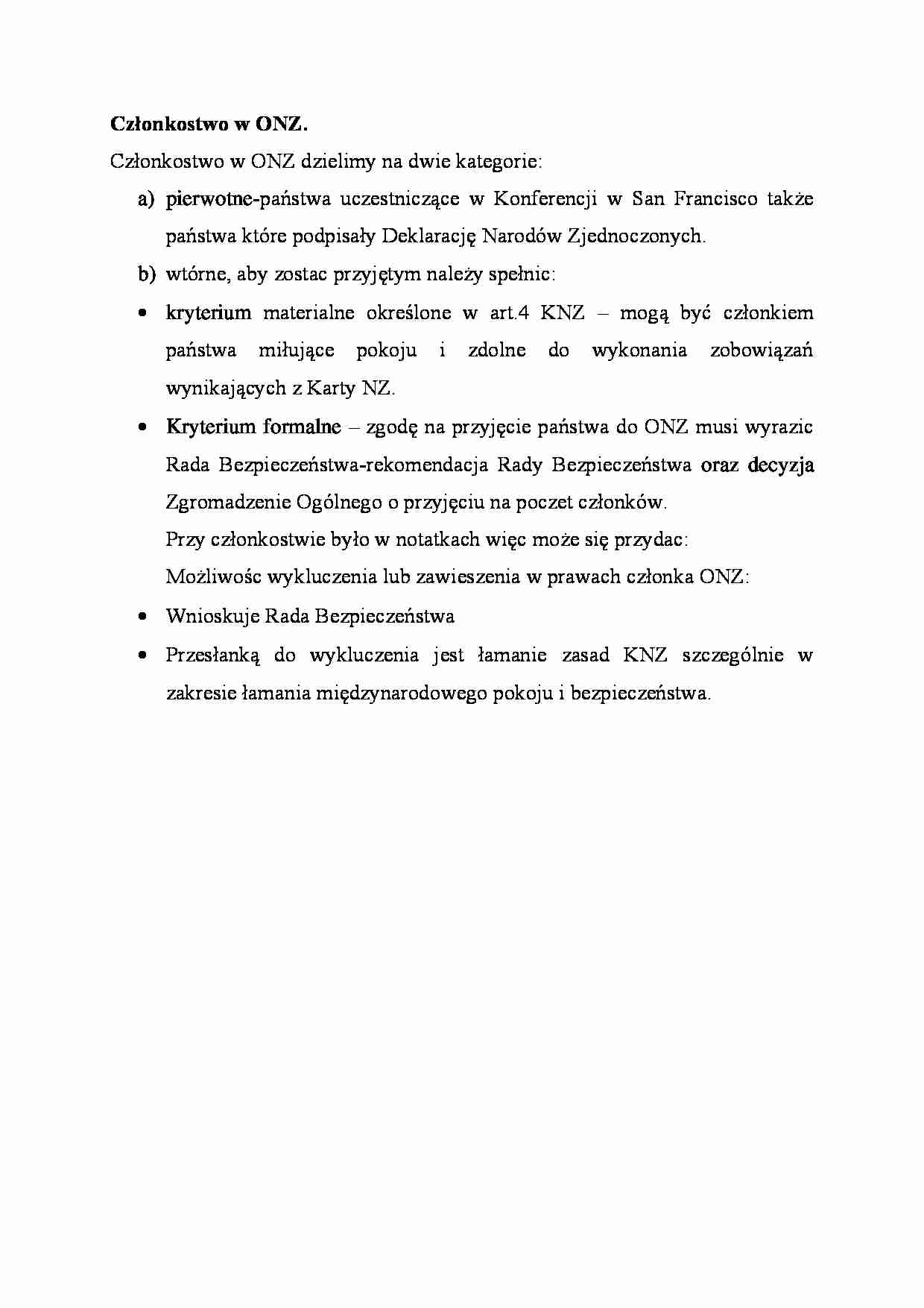 Członkostwo w ONZ - wykład - strona 1