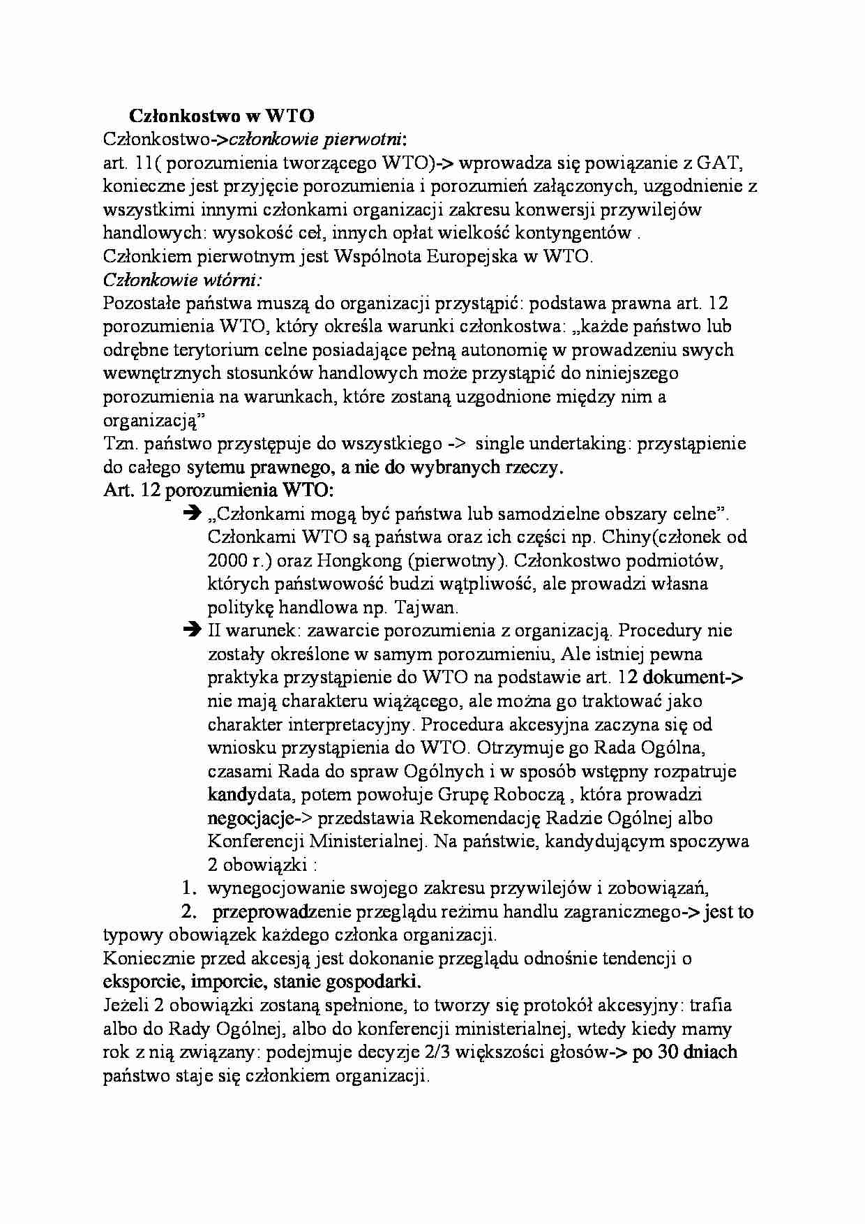 Członkostwo w WTO - wykład - strona 1