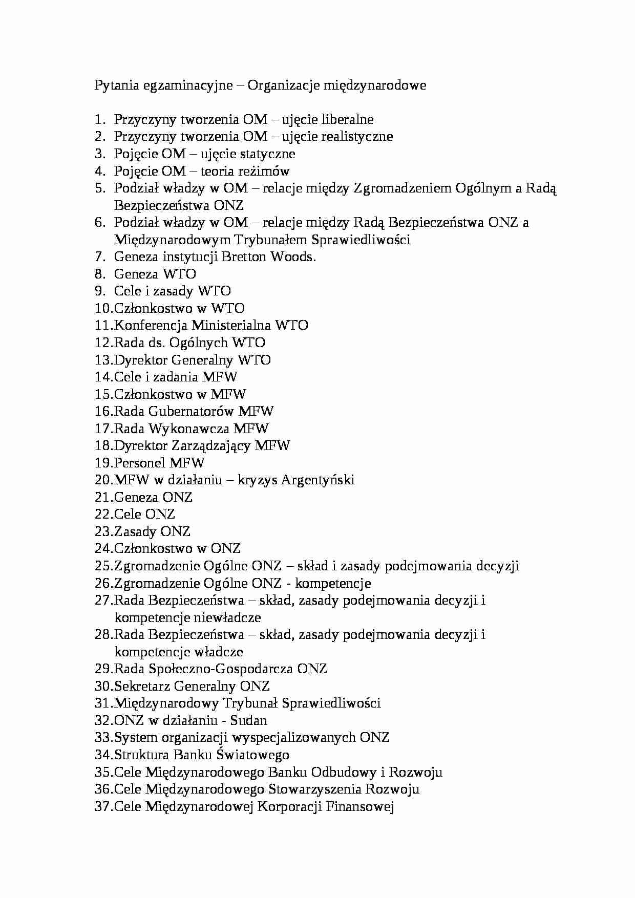 Pytania egzaminacyjne - Rada Bezpieczeństwa ONZ - strona 1