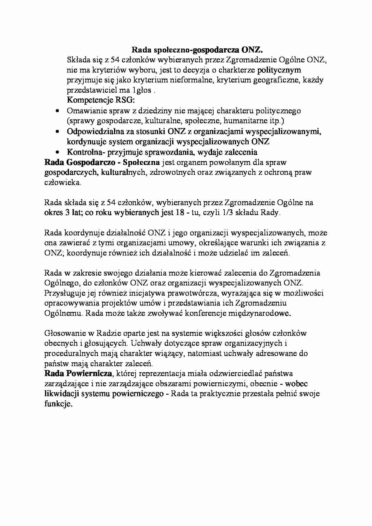 Rada społeczno-gospodarcza ONZ - wykład - strona 1