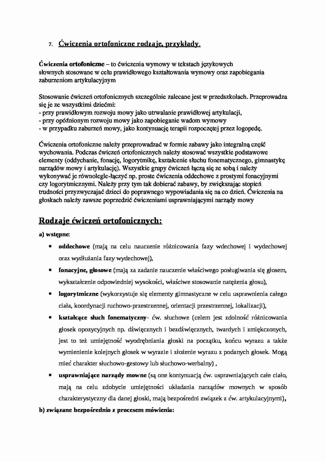 ĆWICZENIA ORTOFONICZNE - notatki z wykładów i literatury - strona 1