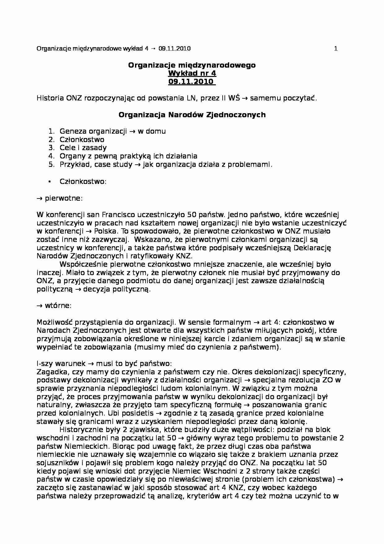 Historia ONZ - wykład - strona 1