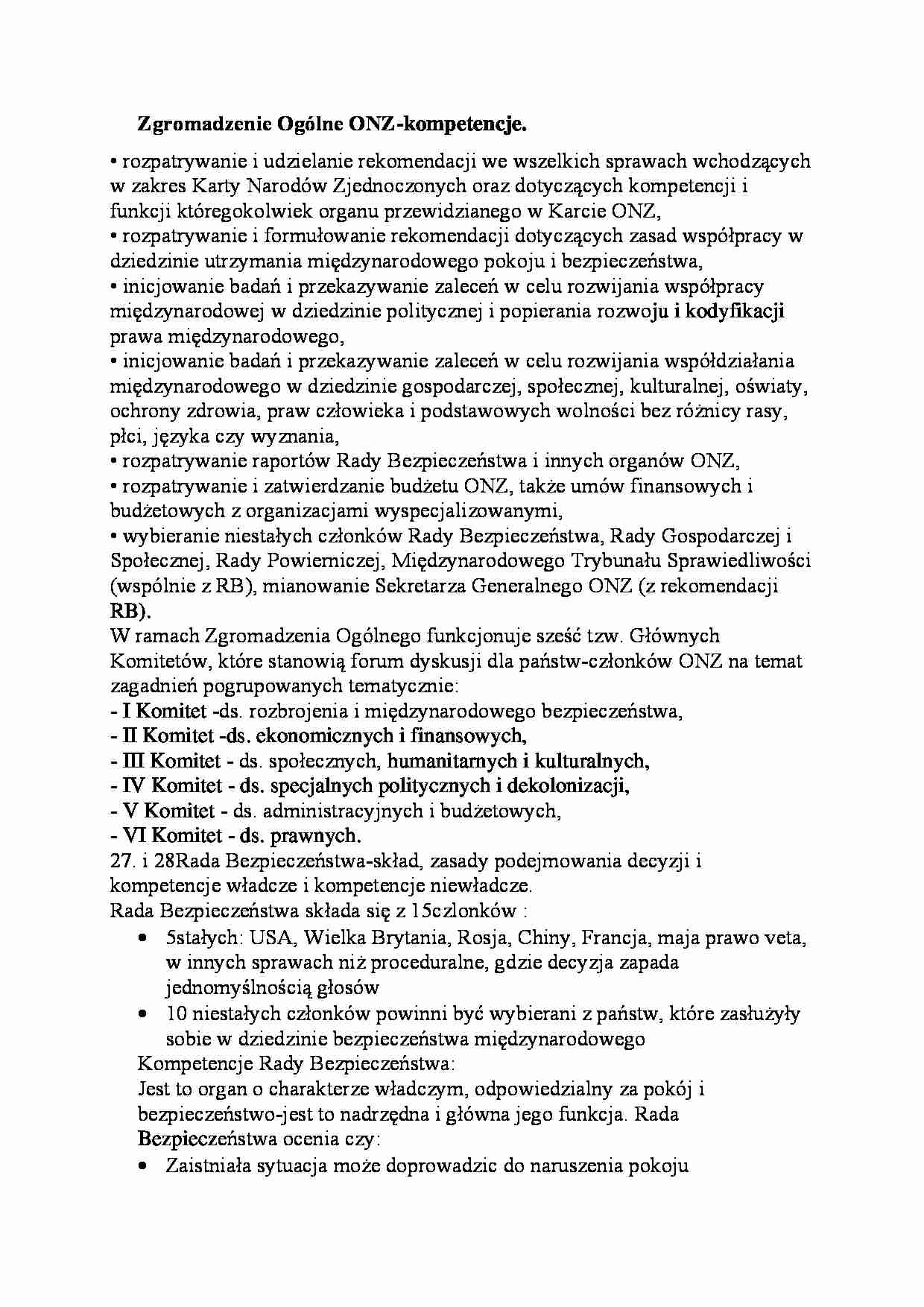Zgromadzenie Ogólne ONZ - kompetencje - wykład - strona 1
