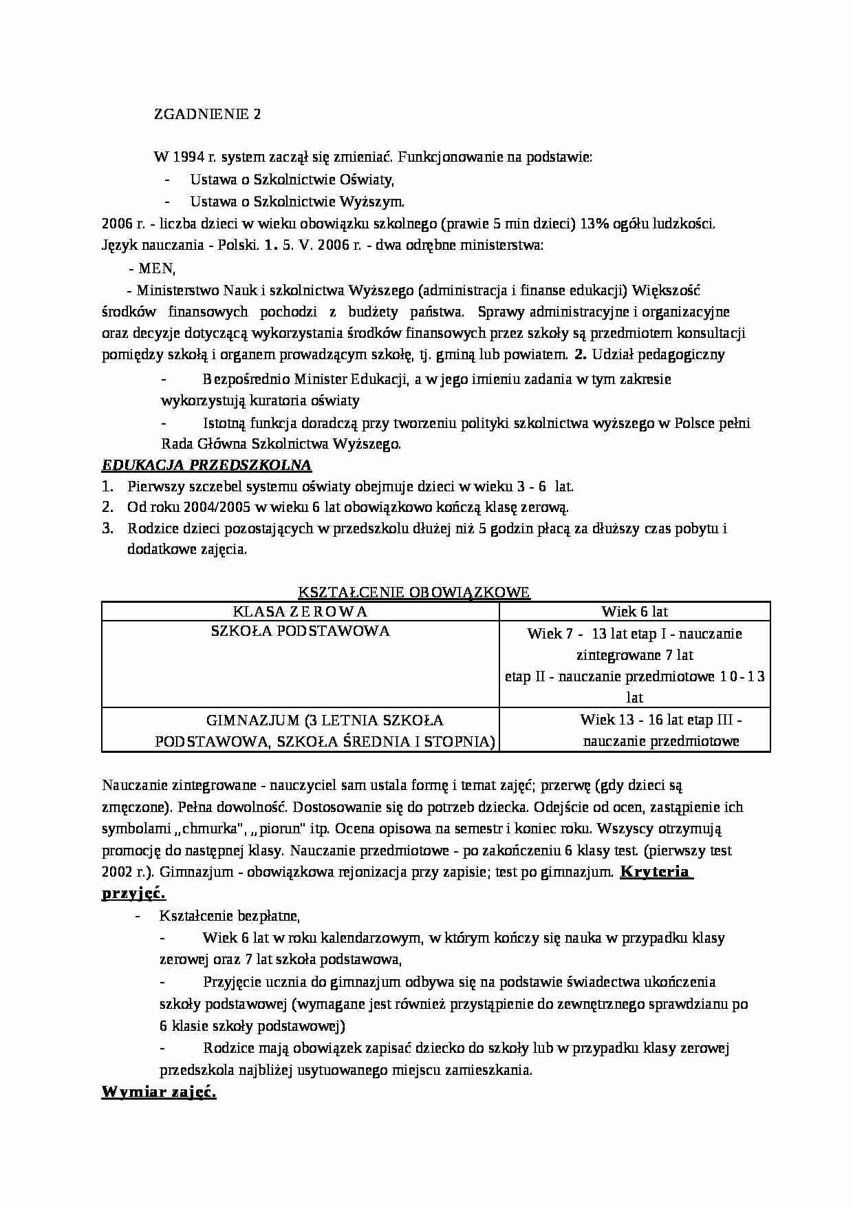 polski system oswiaty-notatki z wykładów - strona 1