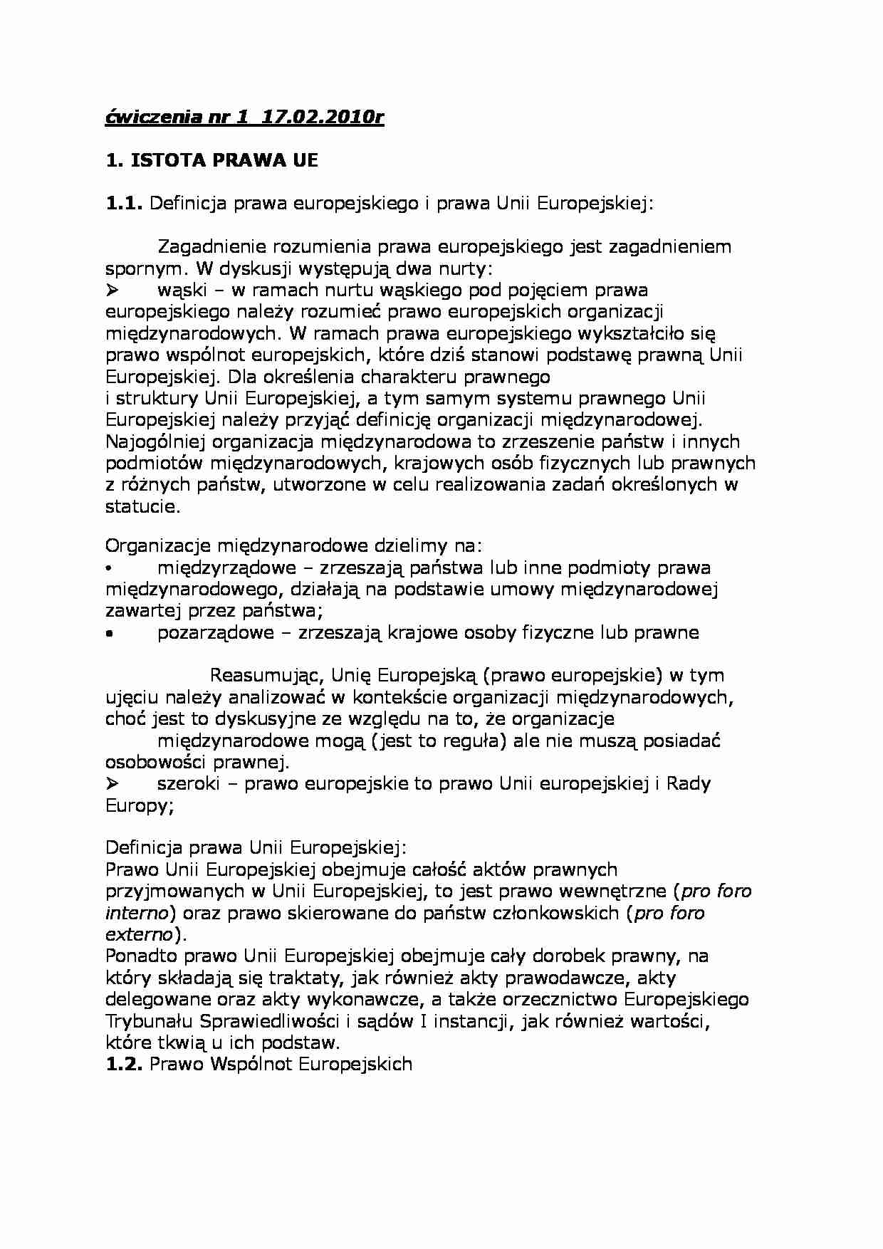 Istota prawa UE - wykład - strona 1