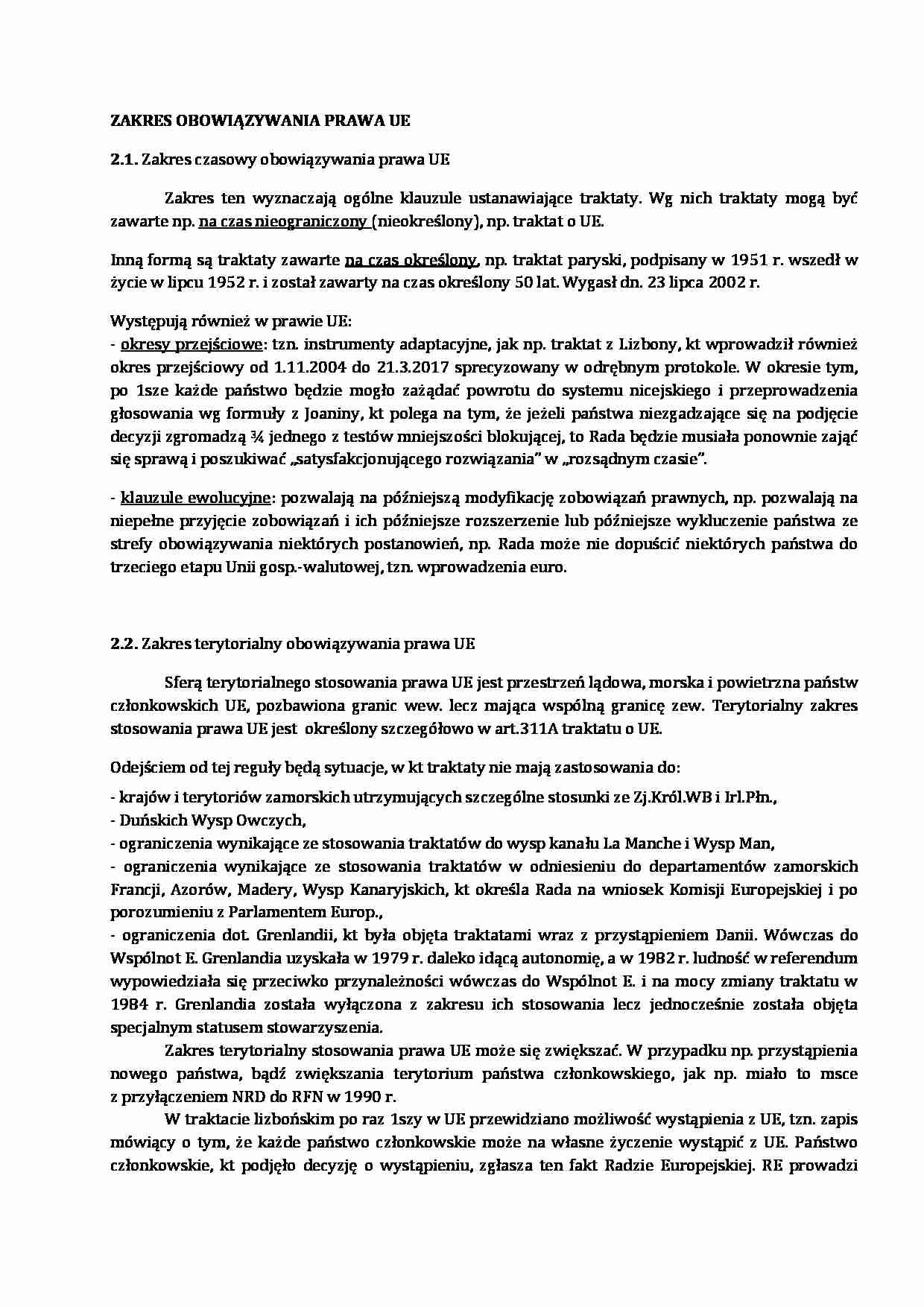 Wykład - zakres obowiązywania prawa UE - strona 1