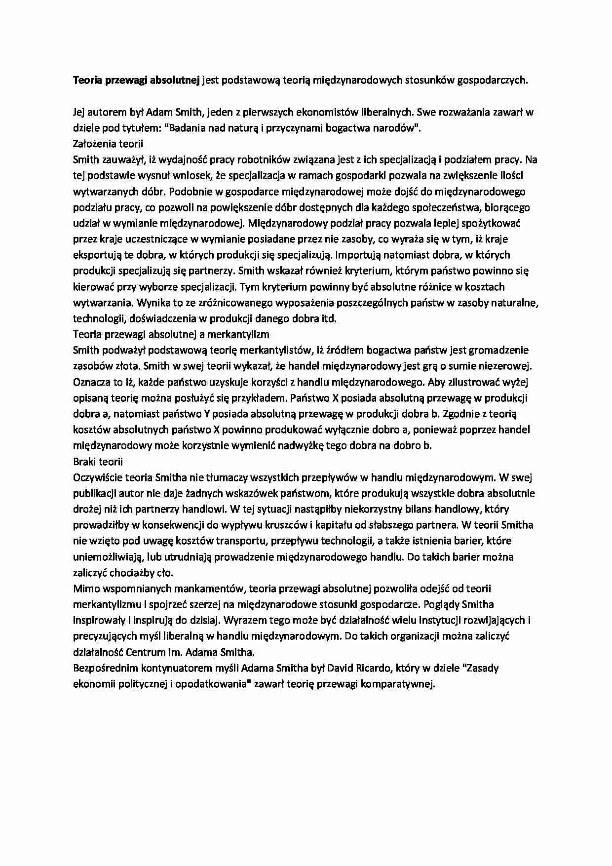 Teoria przewagi absolutnej - wykład - strona 1