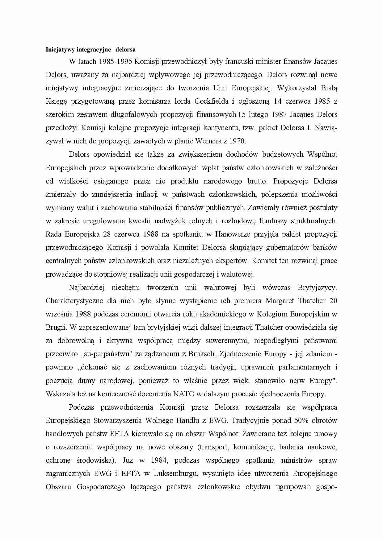Inicjatywy integracyjne Delorsa - wykład - strona 1