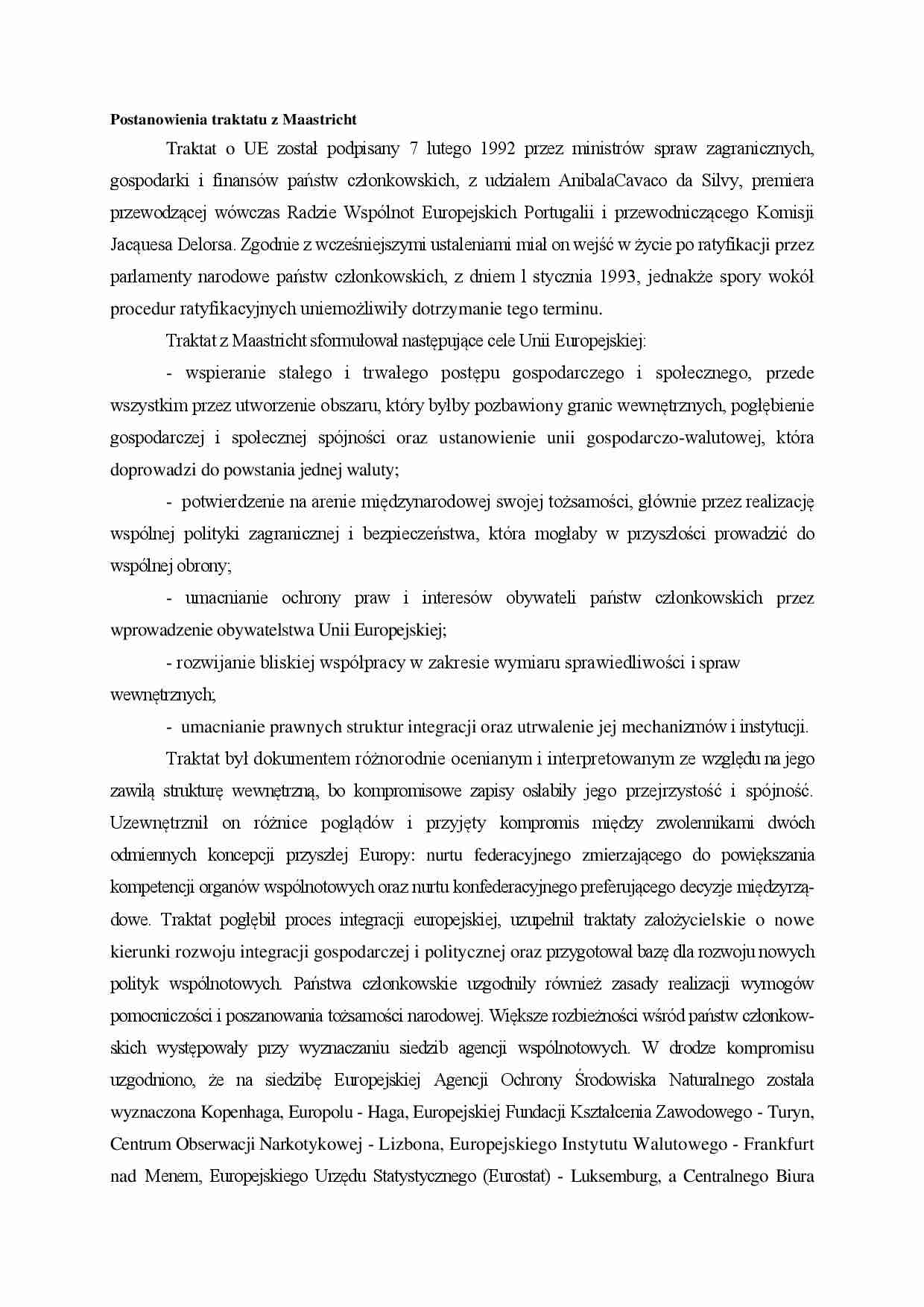 Postanowienia traktatu z Maastricht - wykład - strona 1