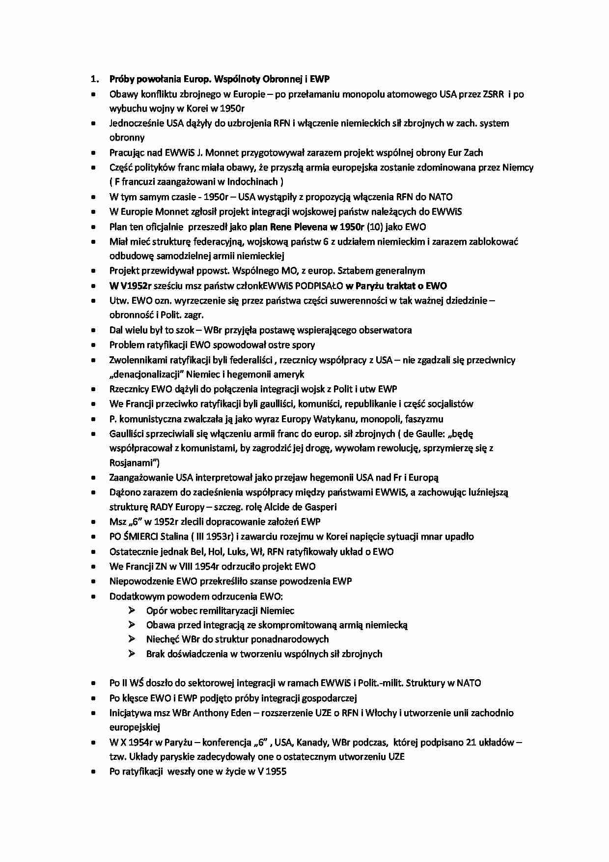 Próby powołania Europejskiej Wspólnoty obronnej - wykład - strona 1