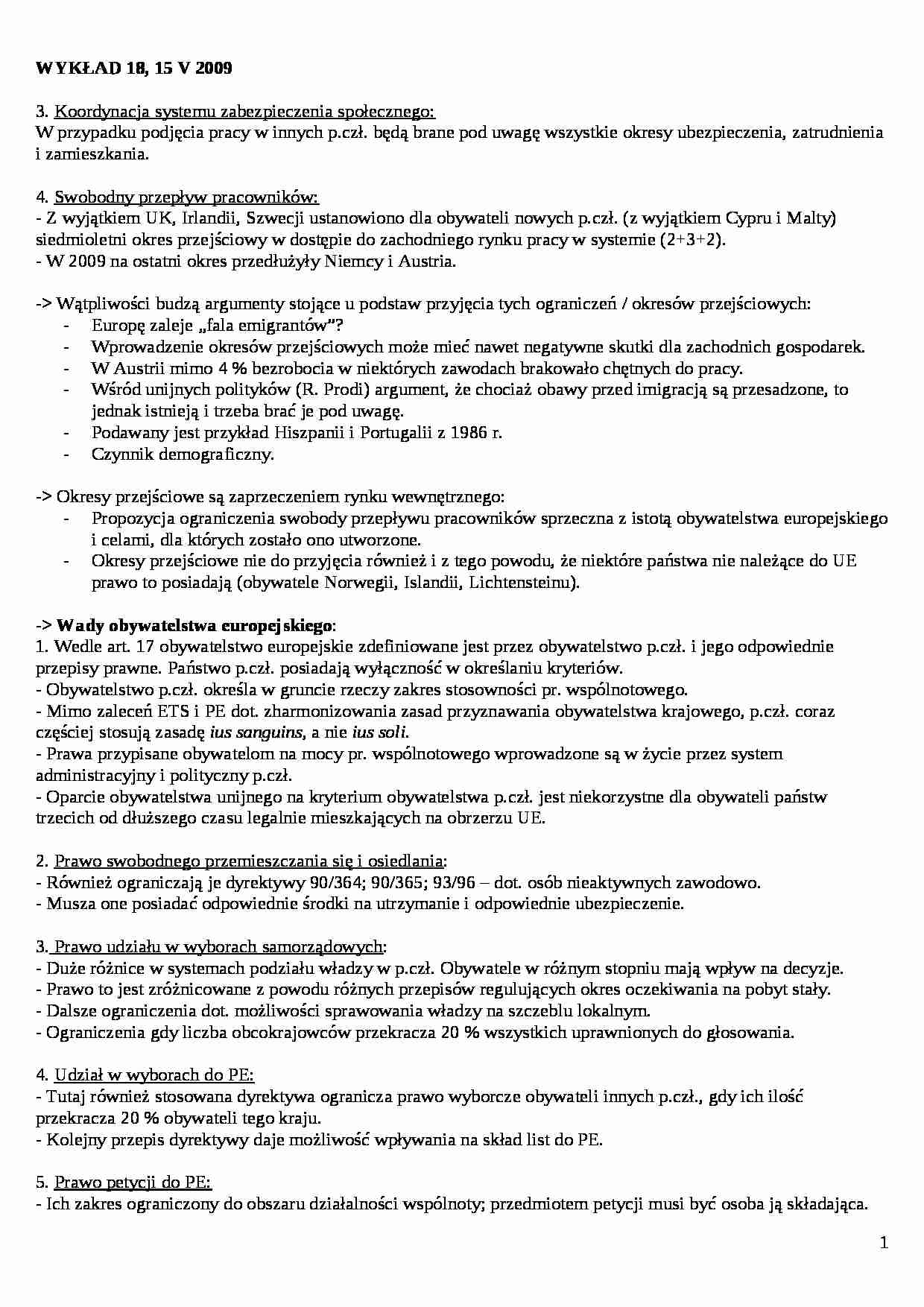 Wykład - Koordynacja systemu zabezpieczenia społecznego - strona 1