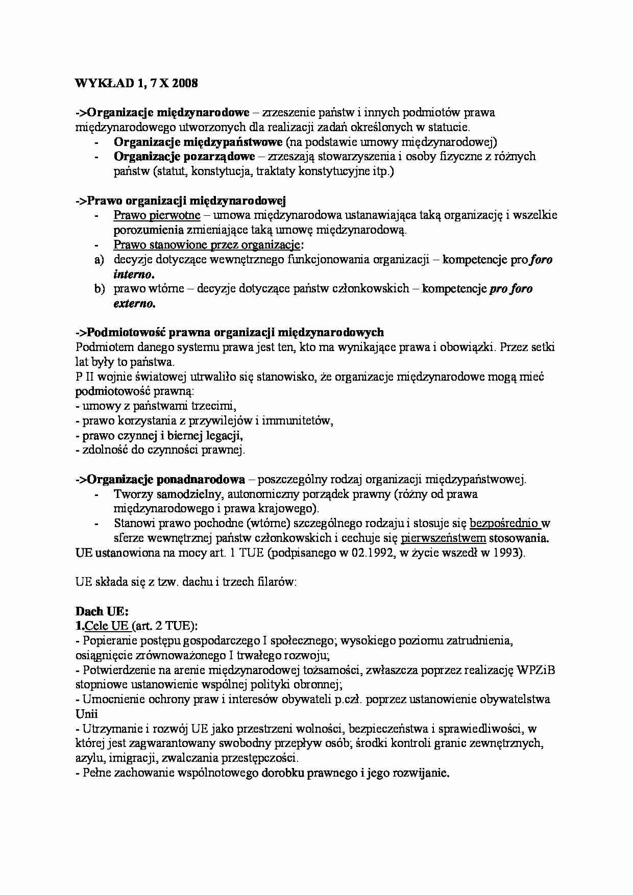 Wykład  - Organizacje międzynarodowe - strona 1