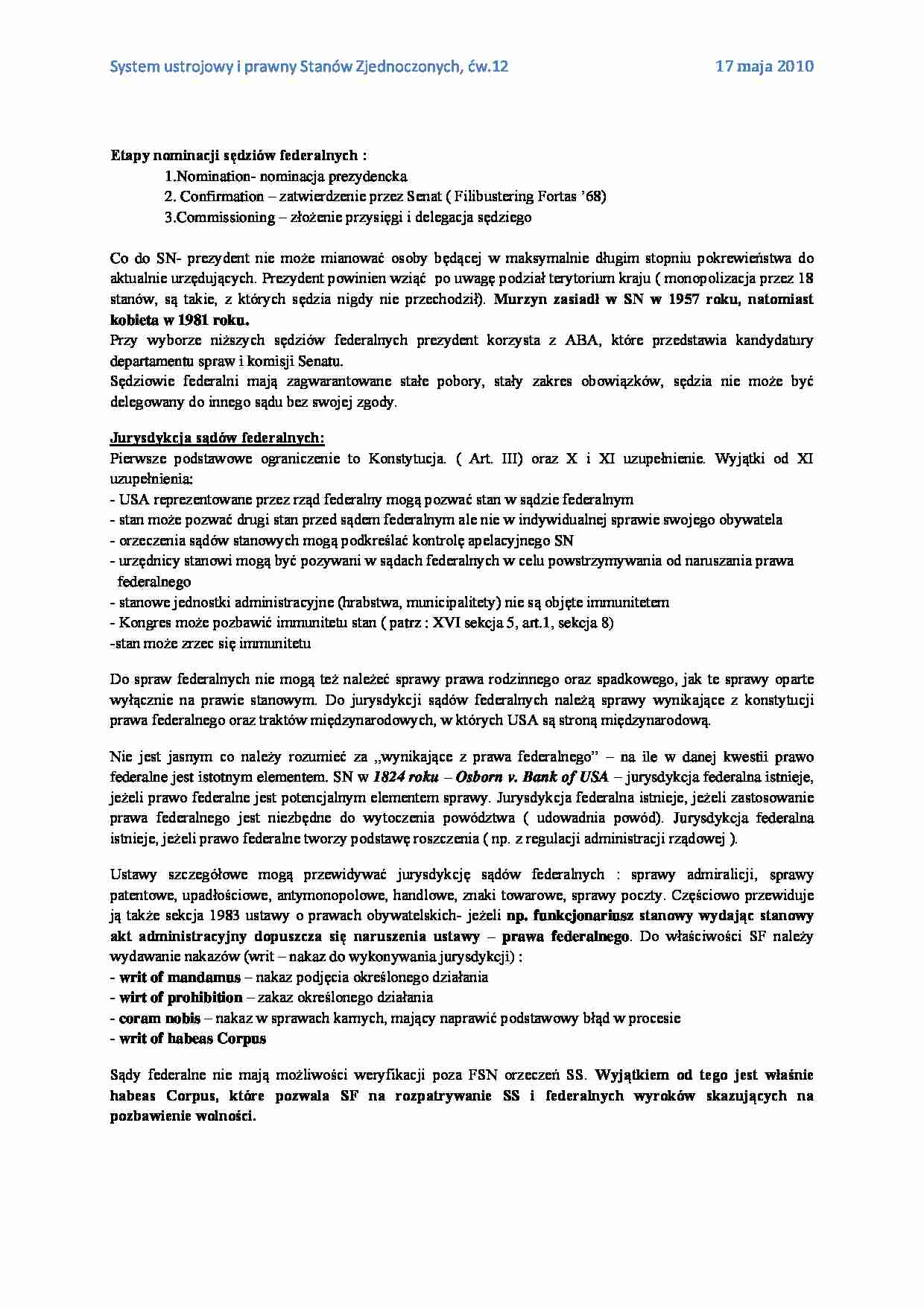 Etapy nominacji sędziów federalnych - wykład - strona 1