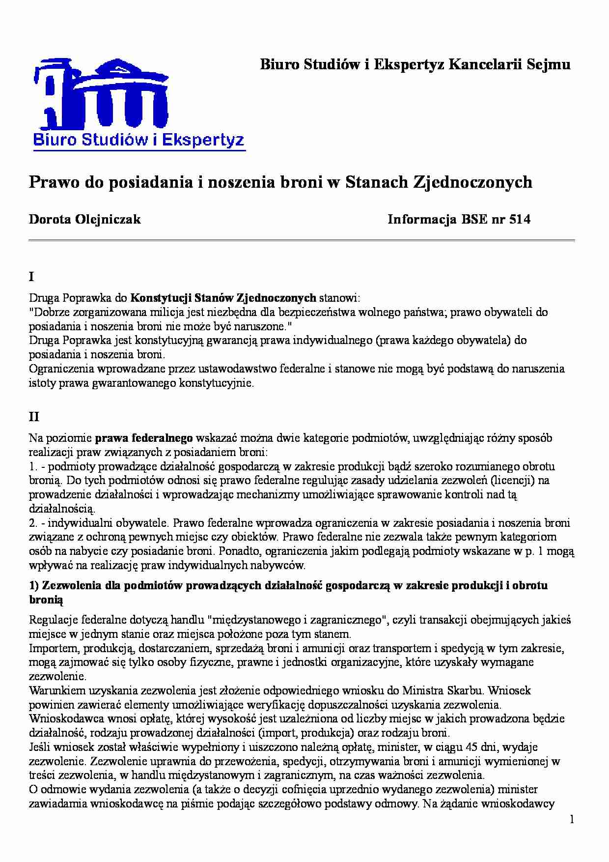 BSiE- Prawo do posiadania broni w USA - wykład - strona 1