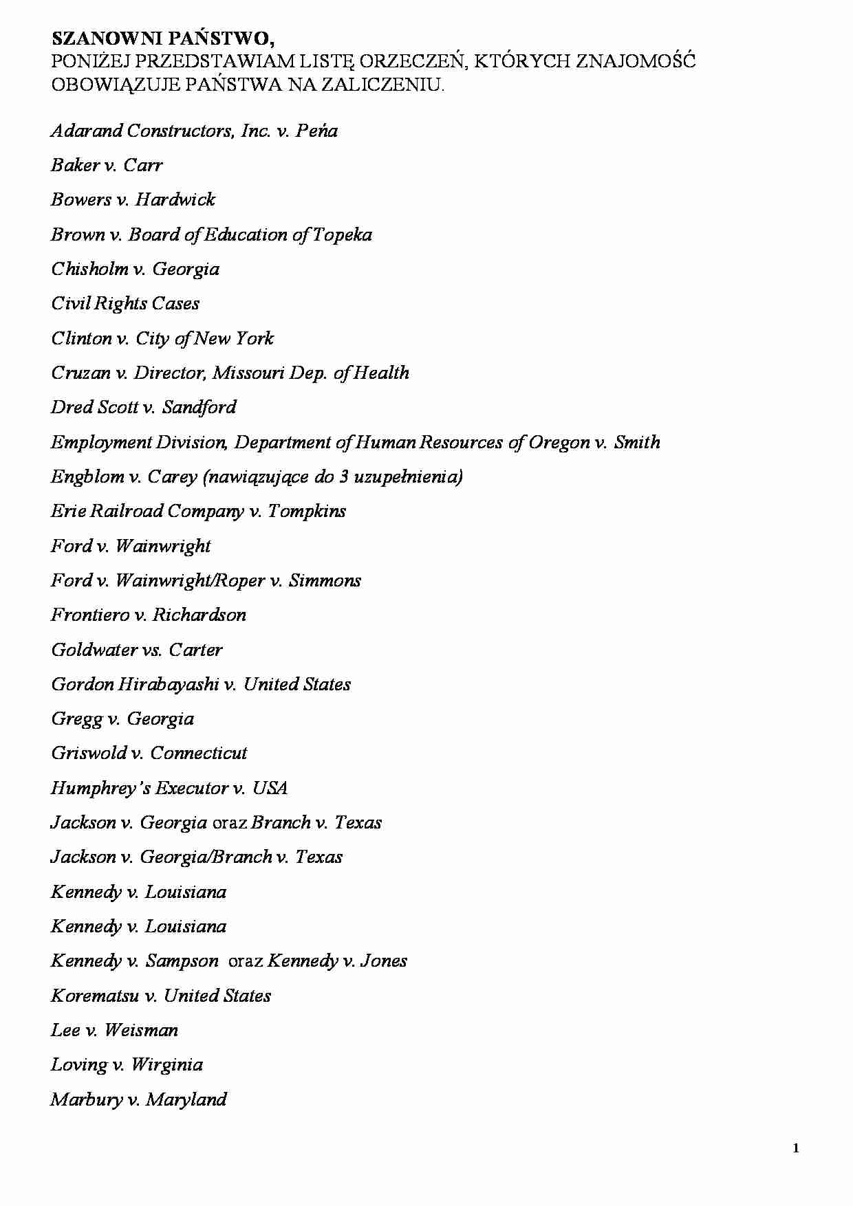 USA-Cases- zagadnienia na egzamin - strona 1