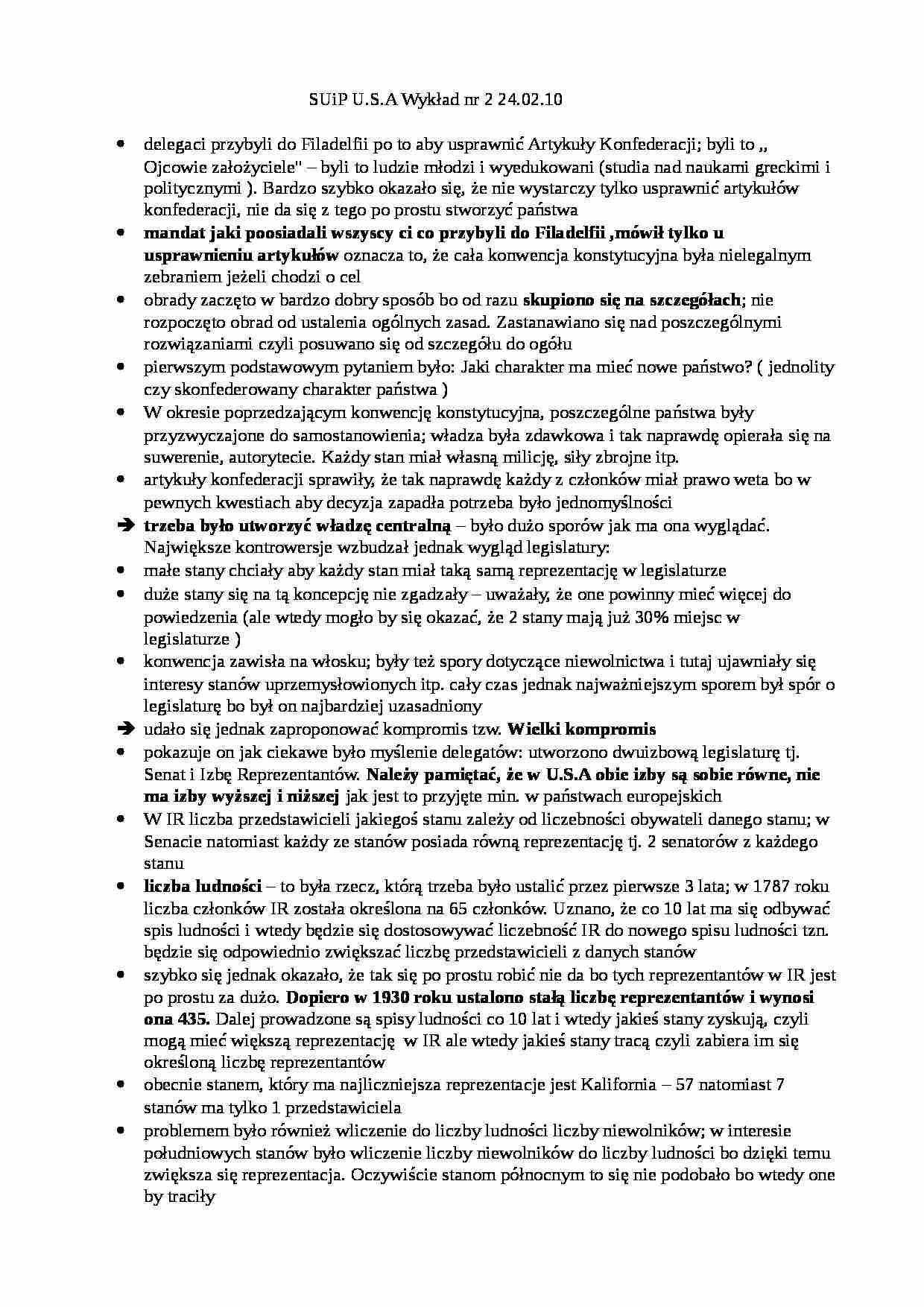 Wykład - system ustrojowy i prawny USA - strona 1