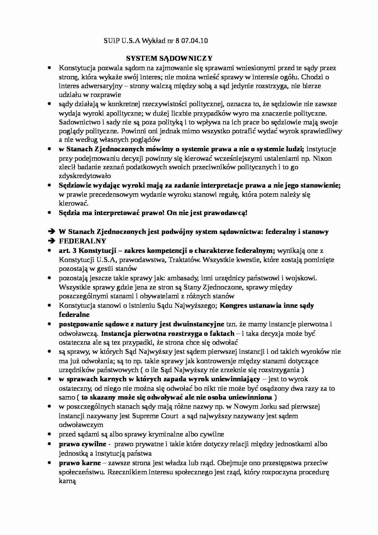 System sądowniczy - wykład - strona 1