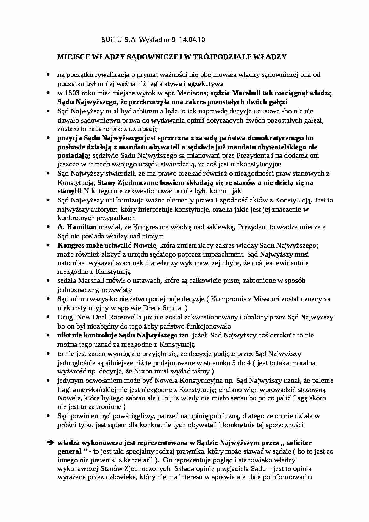 Wykład - system ustrojowy i prawny USA - strona 1
