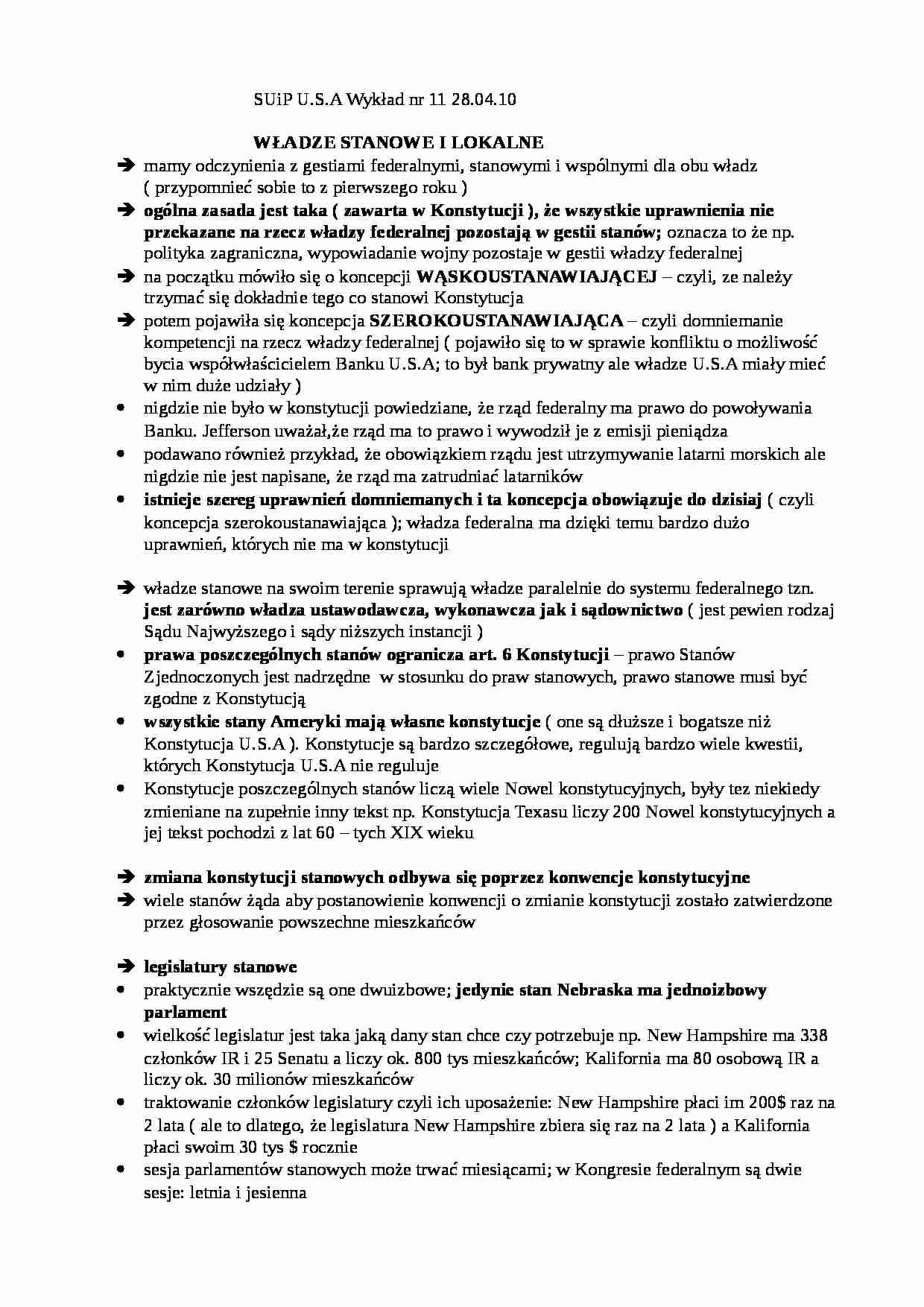 Władze stanowe i lokalne - wykład - strona 1