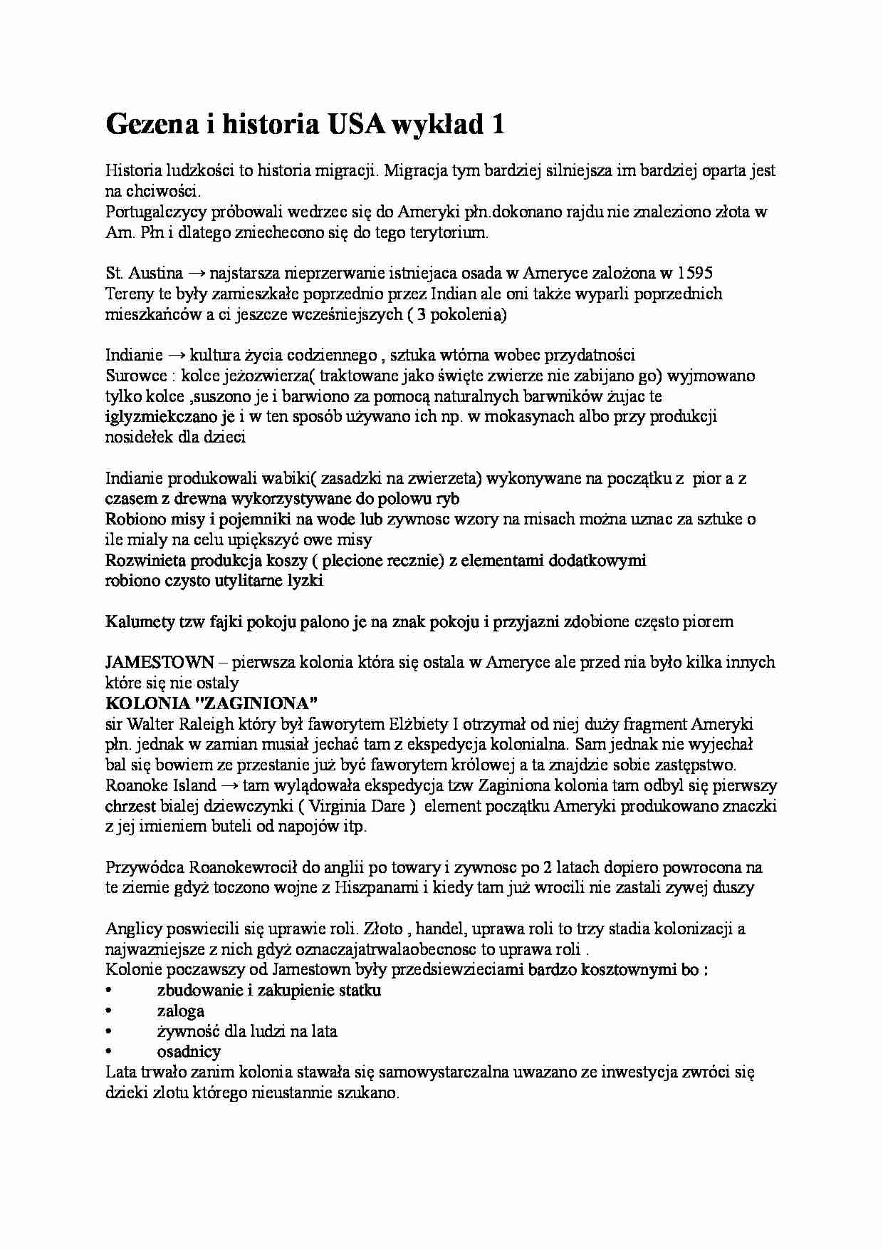 Geneza i historia USA - wykład - strona 1