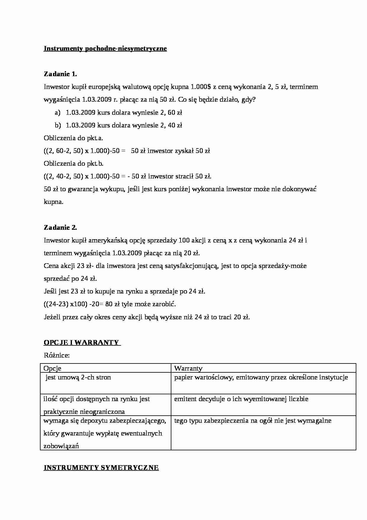 Instrumenty pochodne- opracowanie - strona 1