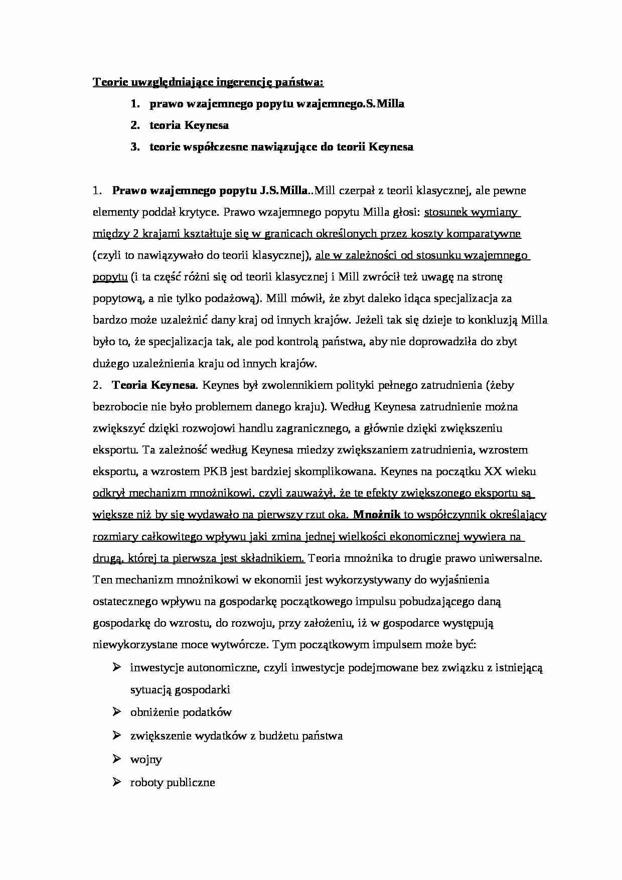 Teorie uwzględniające ingerencję państwa- opracowanie - strona 1