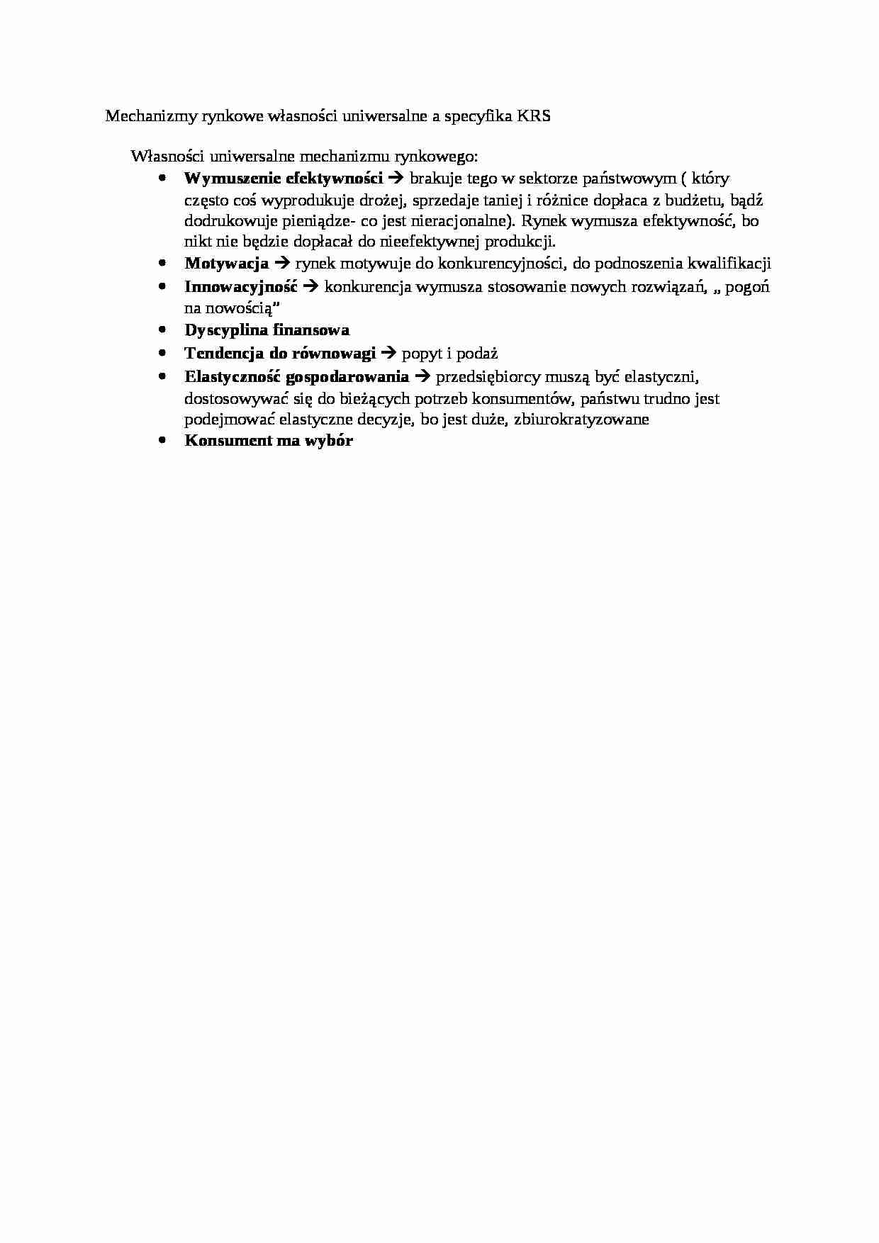 Mechanizmy rynkowe- opracowanie - strona 1