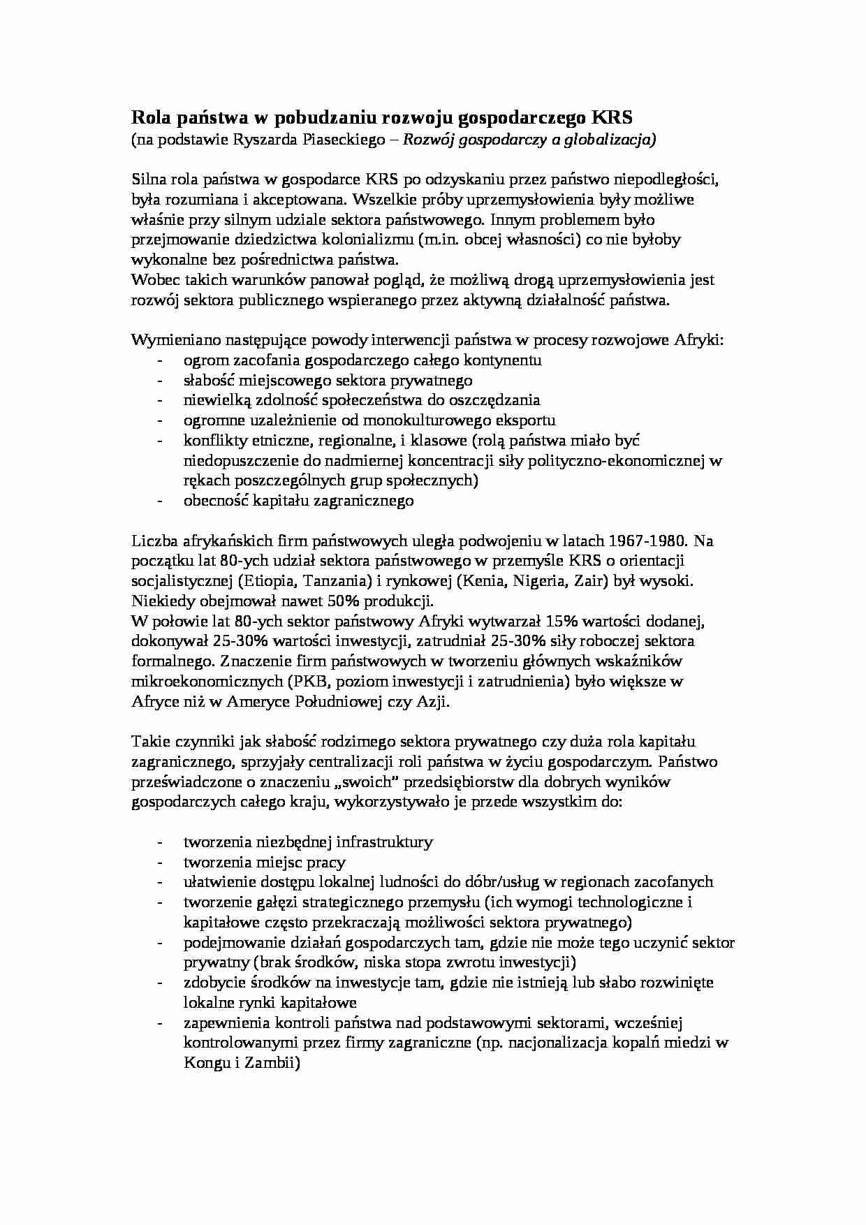 Rola państwa w pobudzaniu gospodarki- opracowanie - strona 1