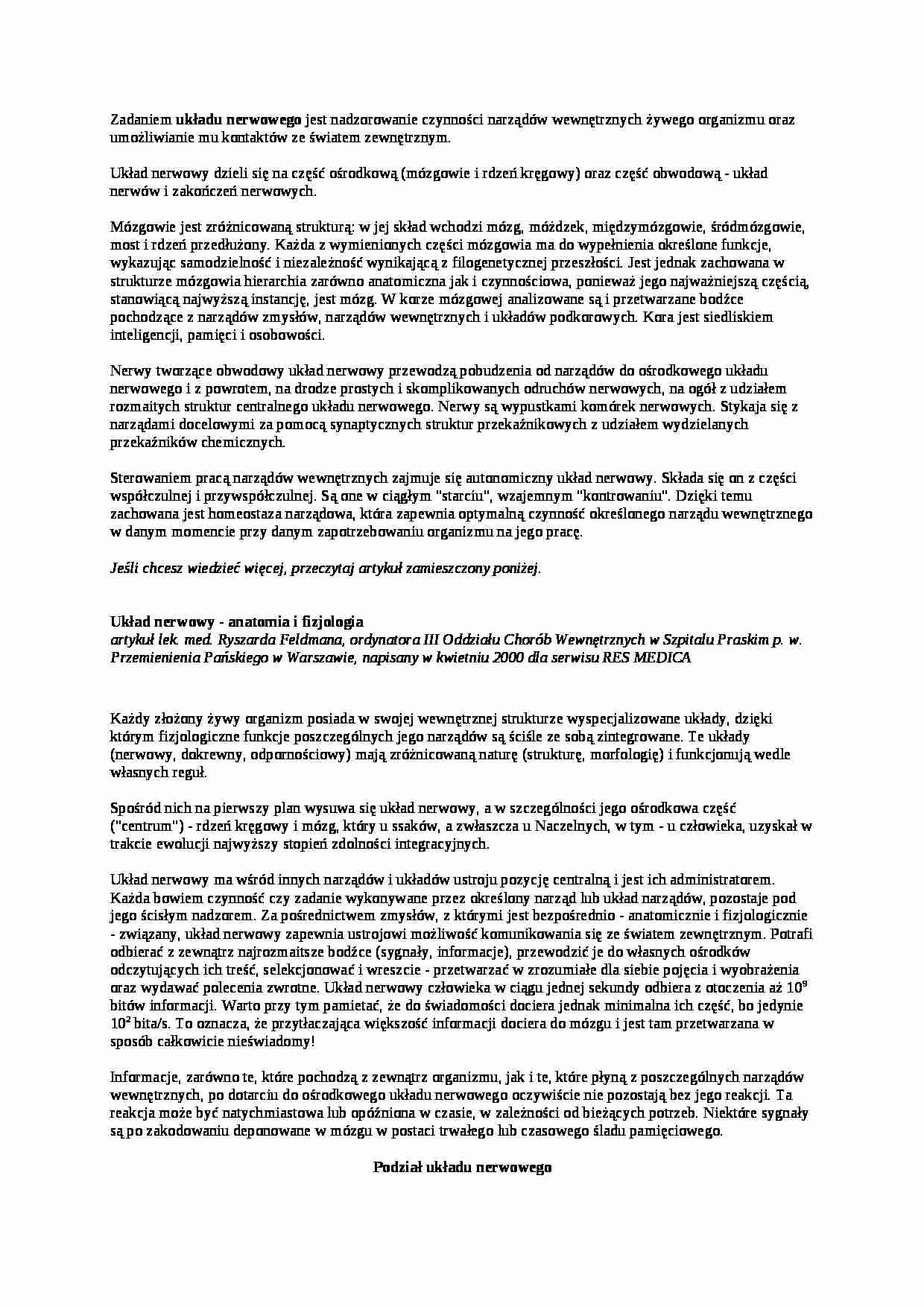 Biologiczne Podstawy Zachowania - układ nerwowy - strona 1