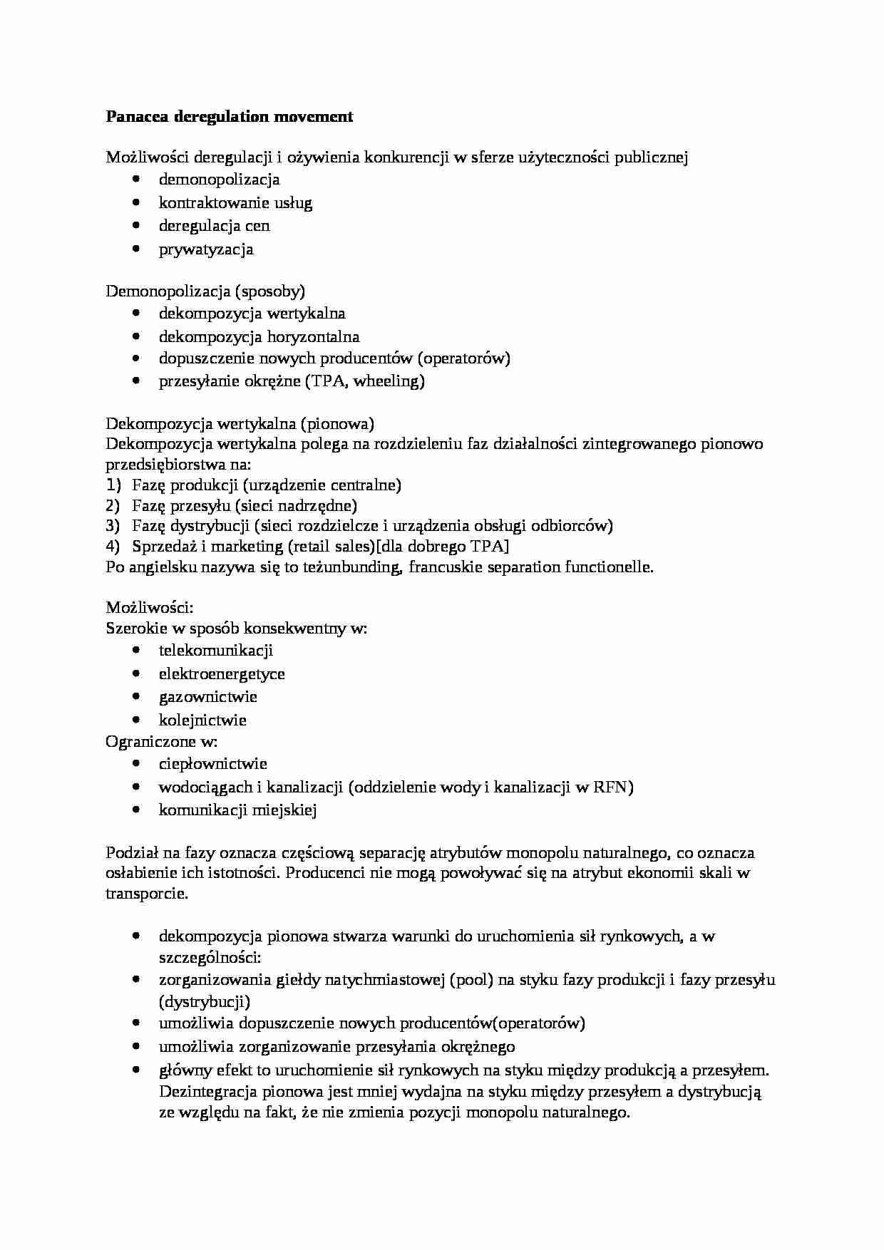 Panacea deregulation movement- opracowanie - strona 1
