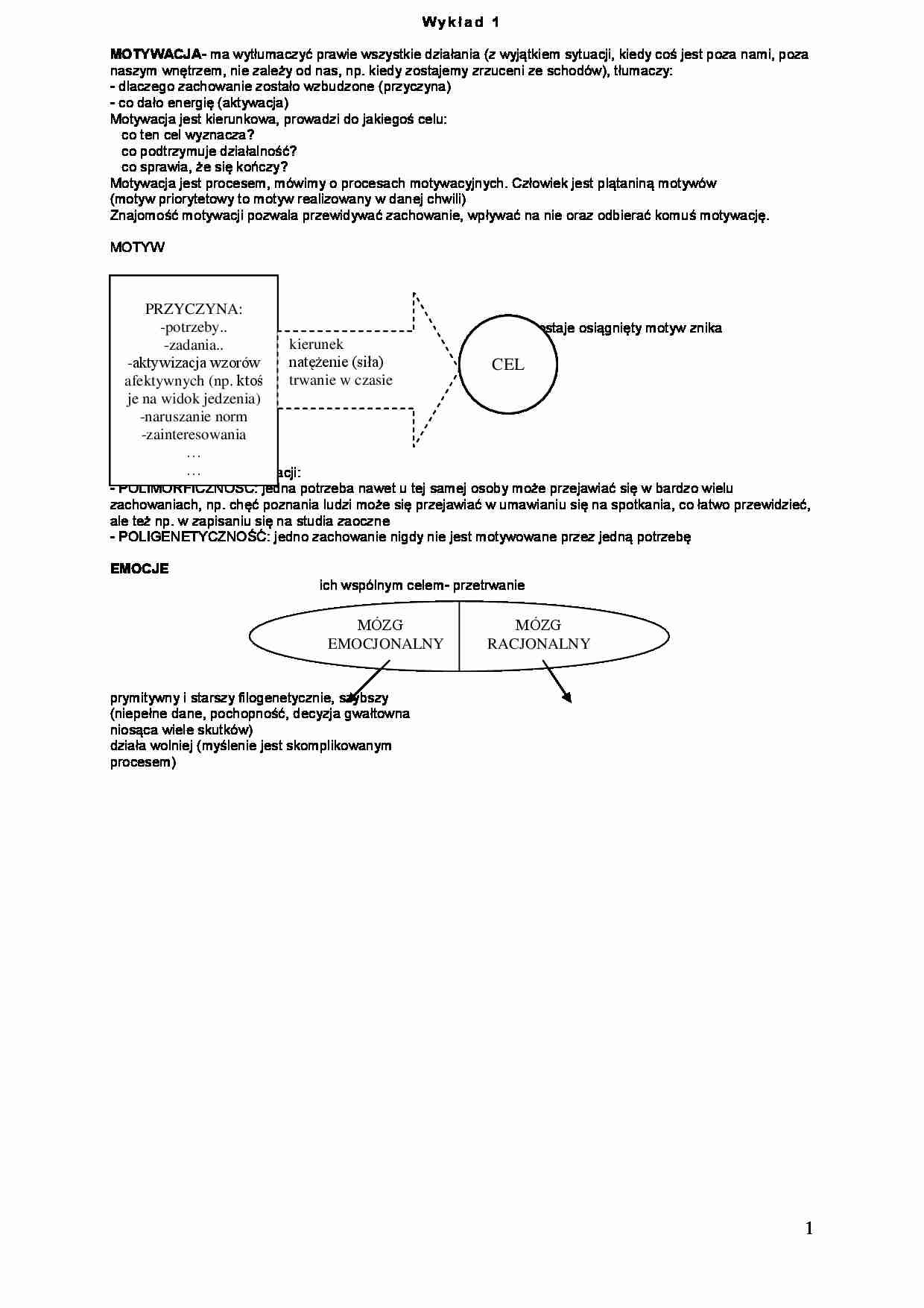 Emocje i Motywacja - wykład 1 - strona 1