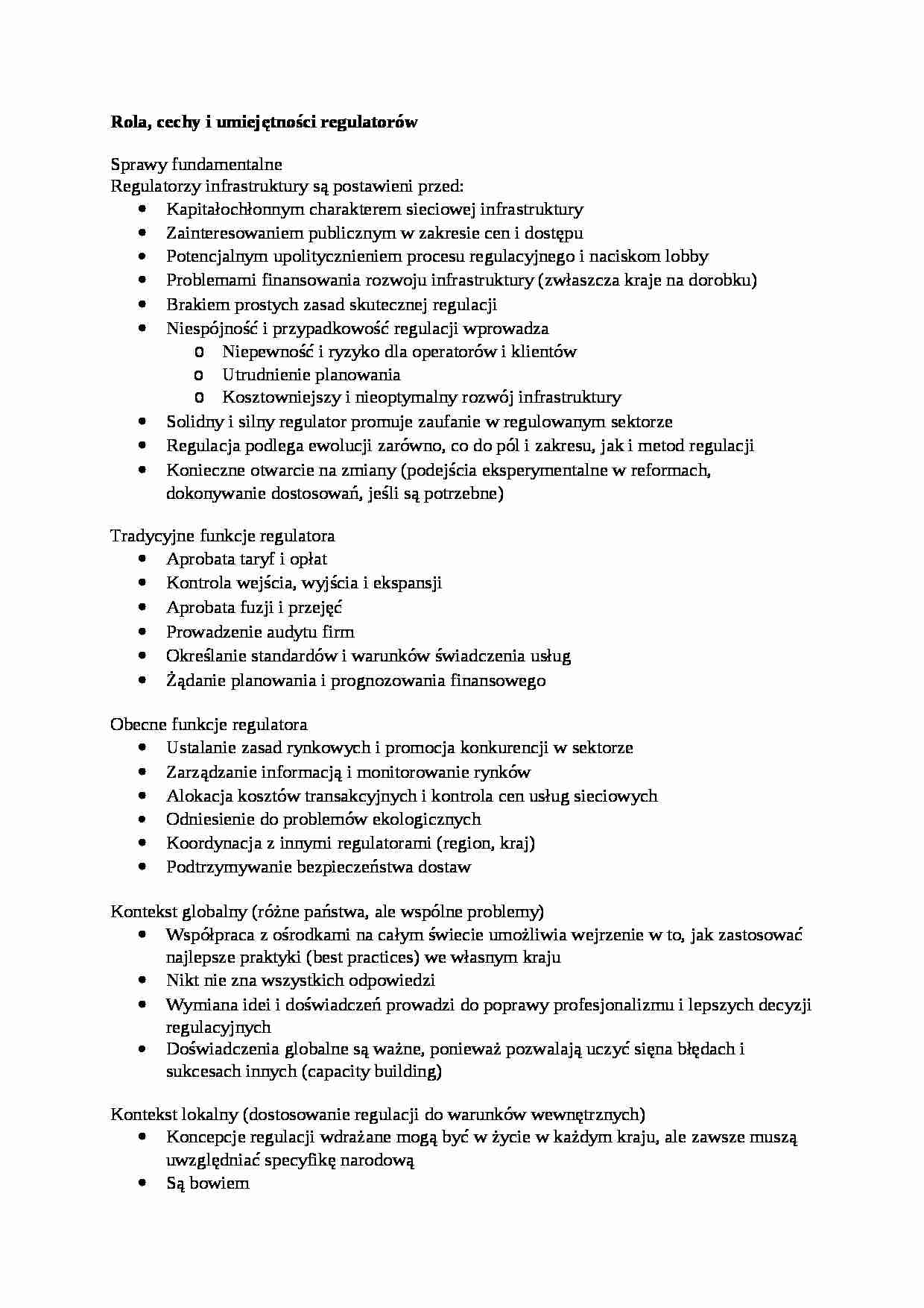 Rola, cechy i umiejętności regulatorów- opracowanie - strona 1