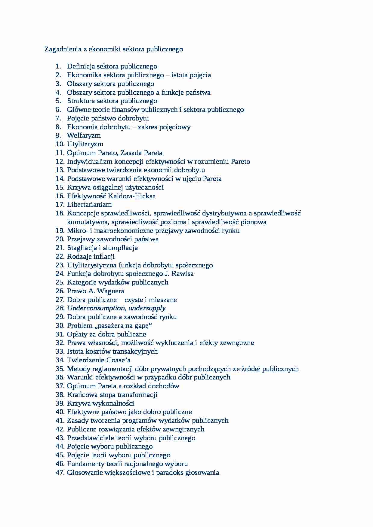 Zagadnienia z ekonomii sektora publicznego- spis - strona 1