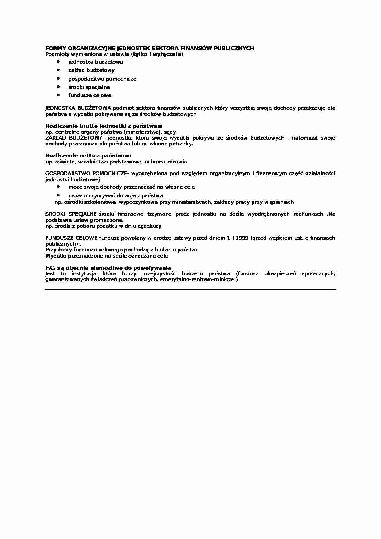Formy organizacyjny jednostek sektora finansów publicznych- opracowanie - strona 1